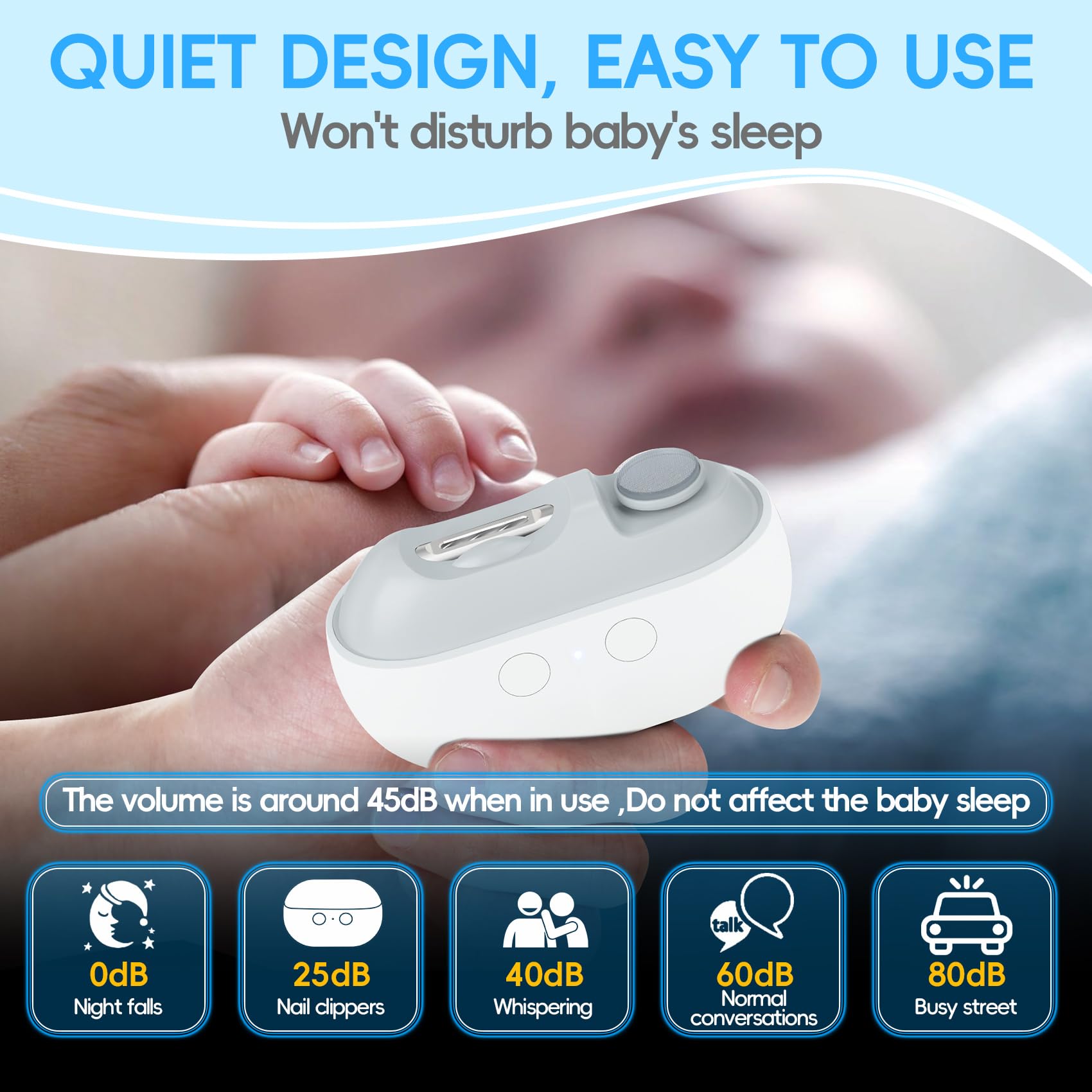 3-in-1 Electric Nail Clipper & Trimmer with LED Light - USB Rechargeable Nail File & Polisher for Baby, Kids, Adults & Seniors - Portable Nail Care Kit for Travel, Home & Salon Use (Frosted White)
