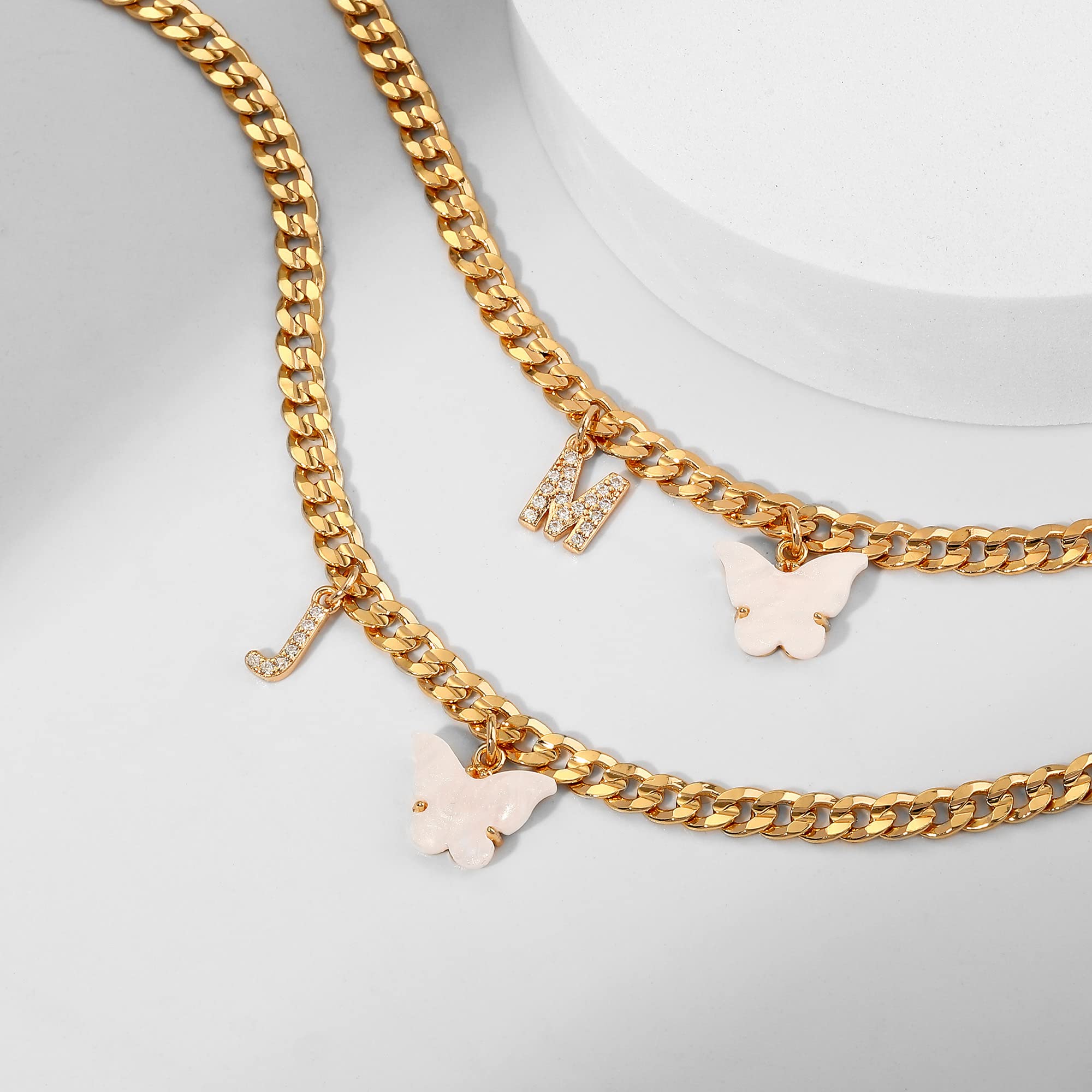 14K Gold Plated Heart Butterfly Initial Tennis Cuban Ankle Bracelet for Women - Elegant Charm Anklet with Cuban Chain, Perfect for Beach Vacations, Summer Outfits, and Gift Giving