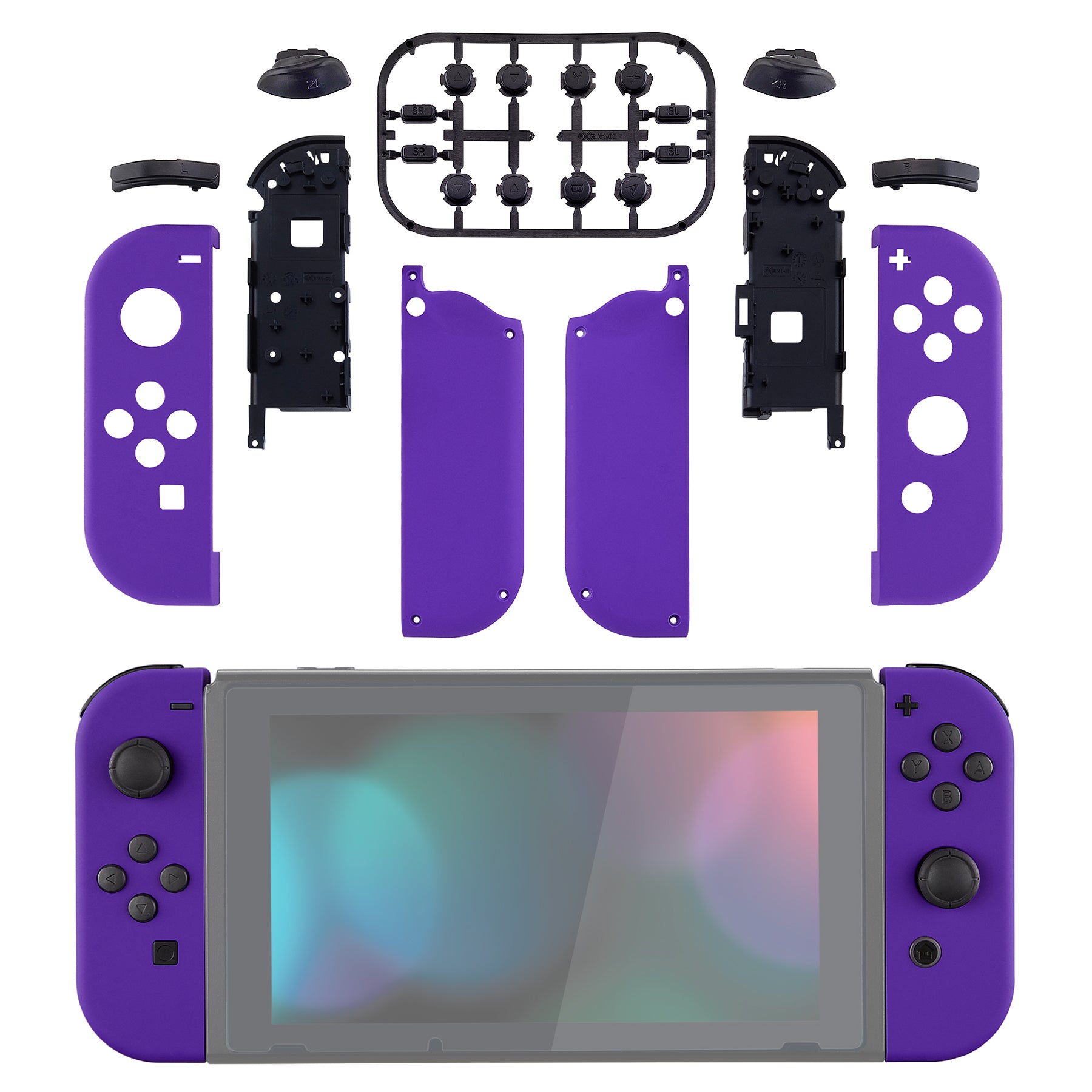 eXtremeRate Soft Touch Grip Purple Joycon Controller Shell with Full Button Set - DIY Replacement Housing for Nintendo Switch JoyCon & OLED JoyCon (Console Not Included) - Perfect for Gaming, Customization, and Controller Repair