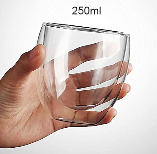 Premium Double Wall Insulated Glass Coffee Mugs - Set of 2 Clear 8oz (250ml) Cups for Hot & Cold Drinks - Perfect for Home, Office, and Cafe Use