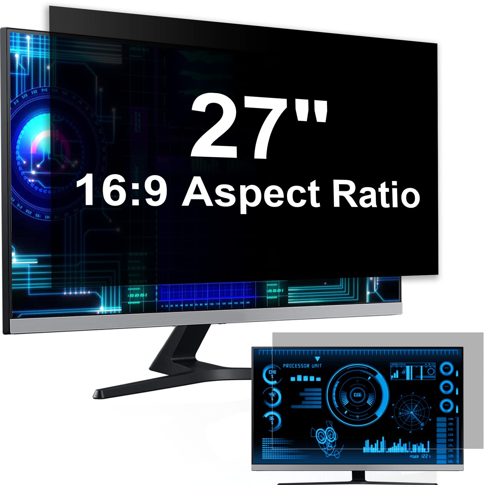 27 Inch Computer Monitor Privacy Screen Filter - Anti-Glare Blue Light Blocking Removable Protector for HP, Dell, Acer, Lenovo, ThinkPad, Samsung, ASUS, Sony (16:9 Aspect Ratio) - Perfect for Office, Gaming & Eye Protection