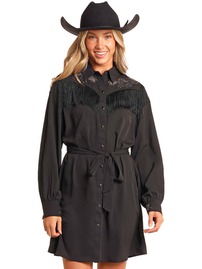 Rock & Roll Denim Womens Embroidered Fringe Dress - Black BWD2R04473 | Vintage Style Party Outfit for Concerts & Night Out