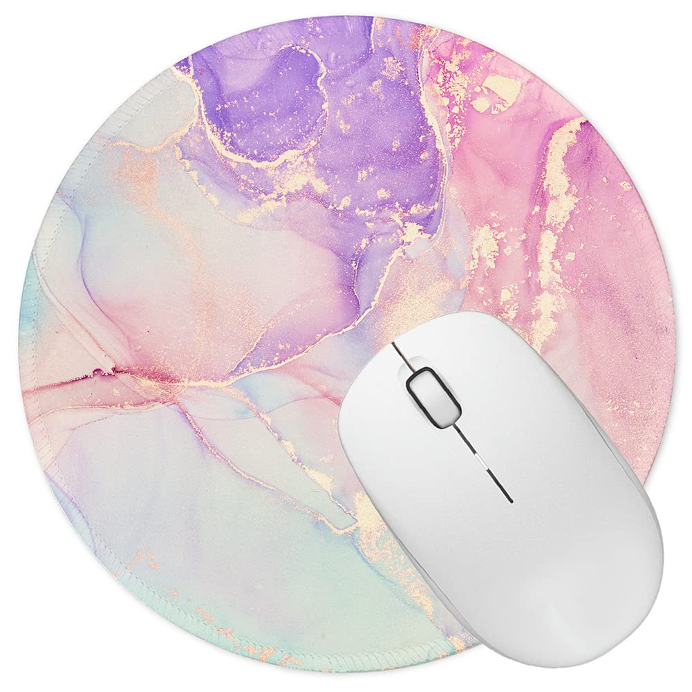 Premium Non-Slip Mouse Pad Set - 3 Pack Round Cute Marble Design Mousepads with Stitched Edges (7.9x7.9 Inch) for Laptop, PC, Gaming & Office Use - Perfect Desk Accessory for Work & Home Decor