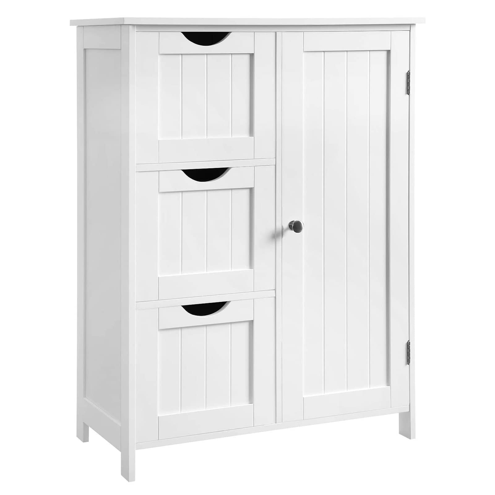 White Wooden Bathroom Storage Cabinet with Adjustable Shelf & 3 Drawers - Freestanding Entryway Organizer for Bathroom, Living Room & Bedroom - Perfect for Towels, Toiletries & Home Decor Storage