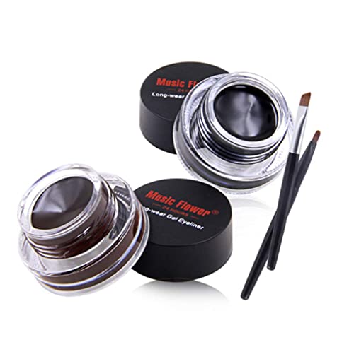2 in 1 Gel Eyeliner & Kajal - Black & Brown Waterproof Eye Liner - 24 Hour Long Lasting Smudge Proof Makeup - Perfect for Daytime Office Look & Nighttime Party Makeup