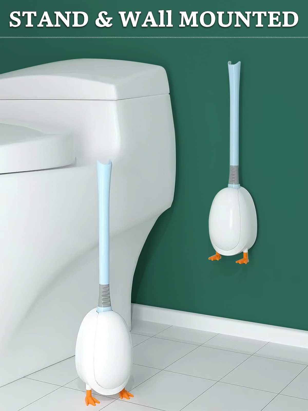 Duck Toilet Brush Set with Holder - No-Slip Long Handle for Bathroom Cleaning