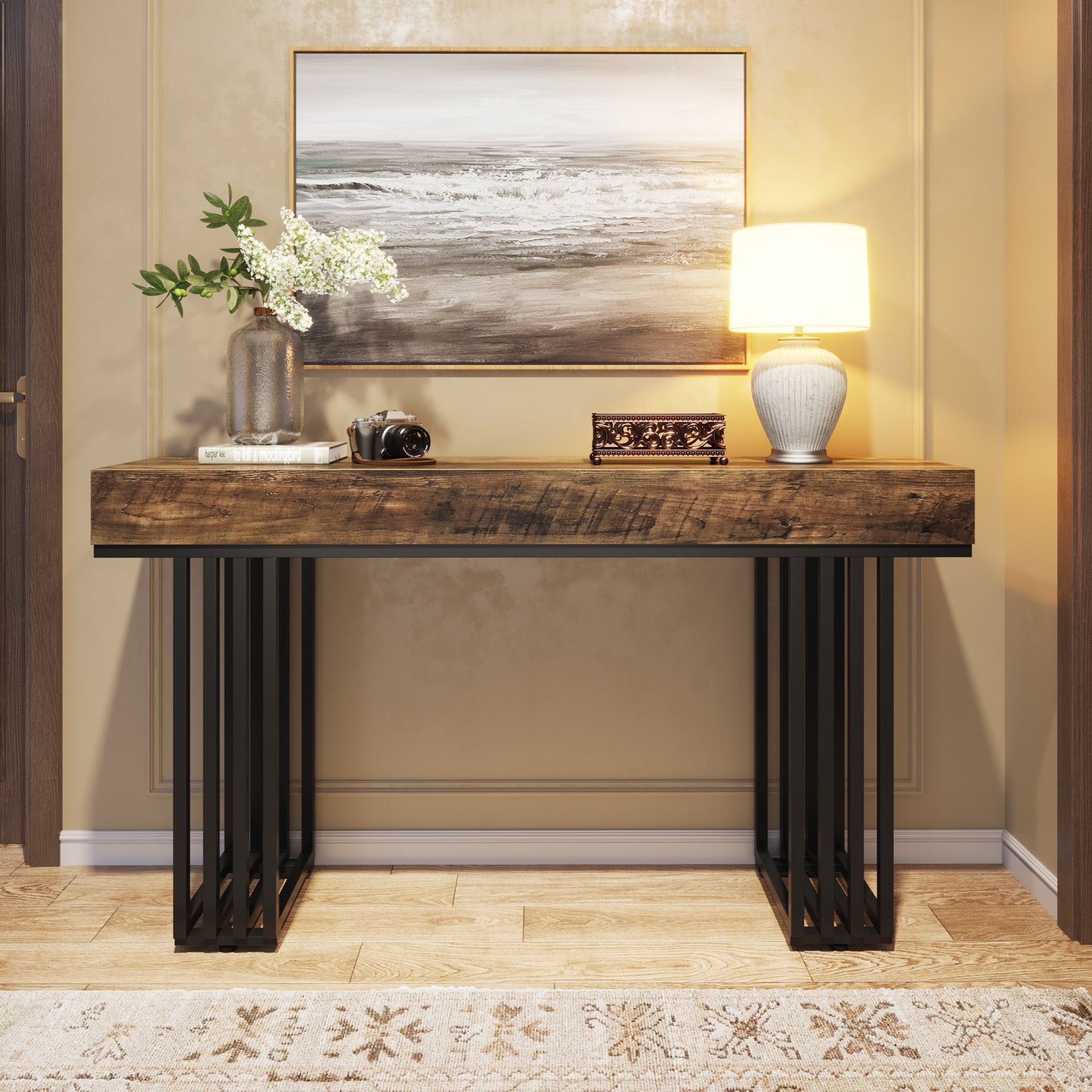 55 Inch Modern Console Table with Sturdy Metal Legs - Elegant Entryway Table for Hallway, Living Room & Bedroom Decor