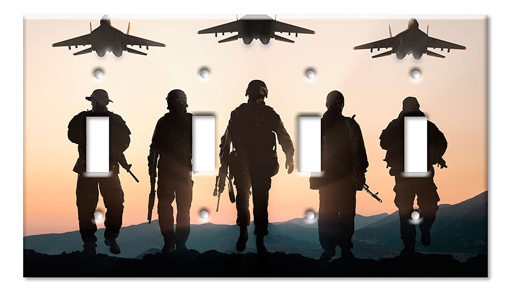 Military Silhouette Art Plates - 4-Gang Toggle Switch Cover - Made in USA - Perfect for Home Decor, Man Cave & Military-Themed Rooms