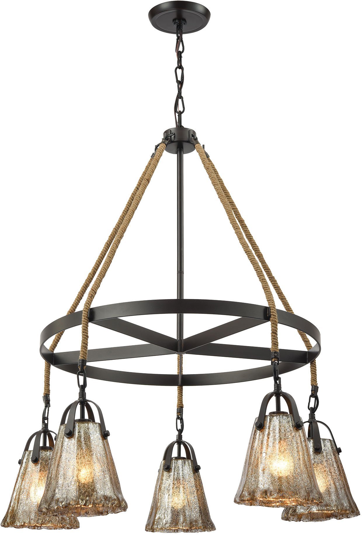 Elk Lighting 10631/5CH-LED Handcrafted Glass 5-Light LED Chandelier in Oil Rubbed Bronze - Perfect for Dining Room, Bedroom, or Entryway Lighting