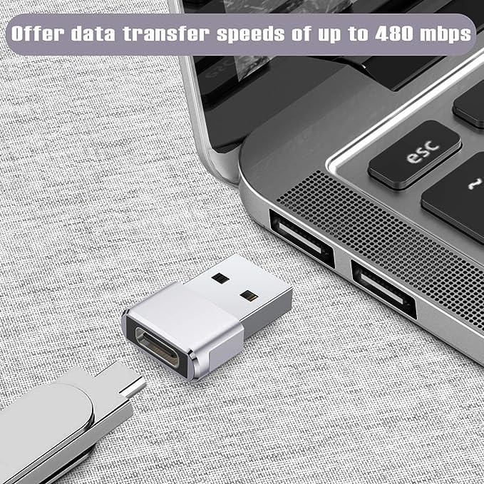 USB 3.1 Type C Female to USB 3.0 Male Adapter - Thunderbolt 4 OTG Power Converter for Samsung Galaxy, Smartphones & Laptops - Silver USB-C to USB 3.0 Charging Cable for Fast Data Transfer & Device Charging