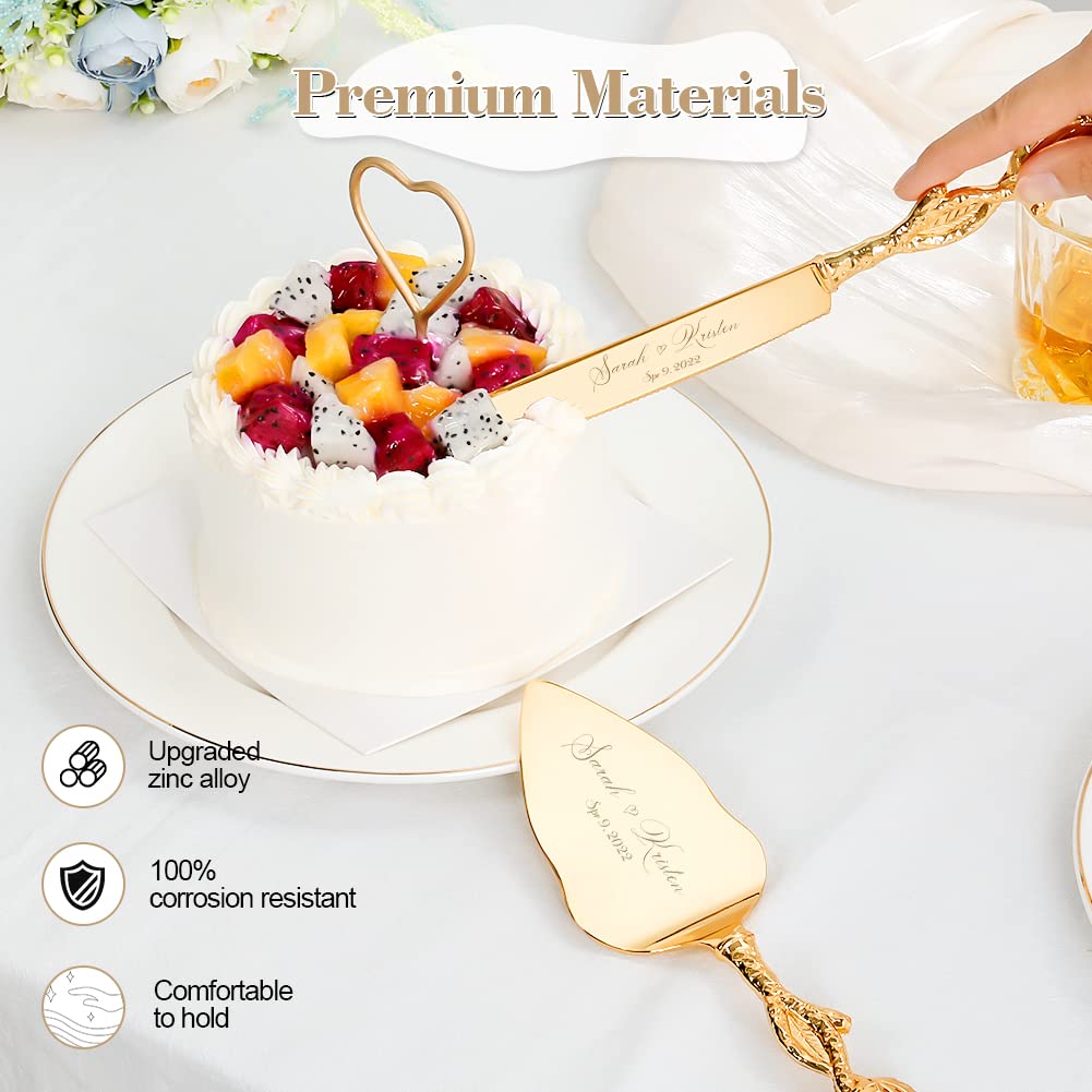 Personalized Gold Cake Knife and Server Set - Wedding Cake Cutting Set, Custom Engraved Pastry Pie & Pizza Cutter - Perfect Birthday Gift for Cake Lovers | Ideal for Weddings, Anniversaries & Special Celebrations