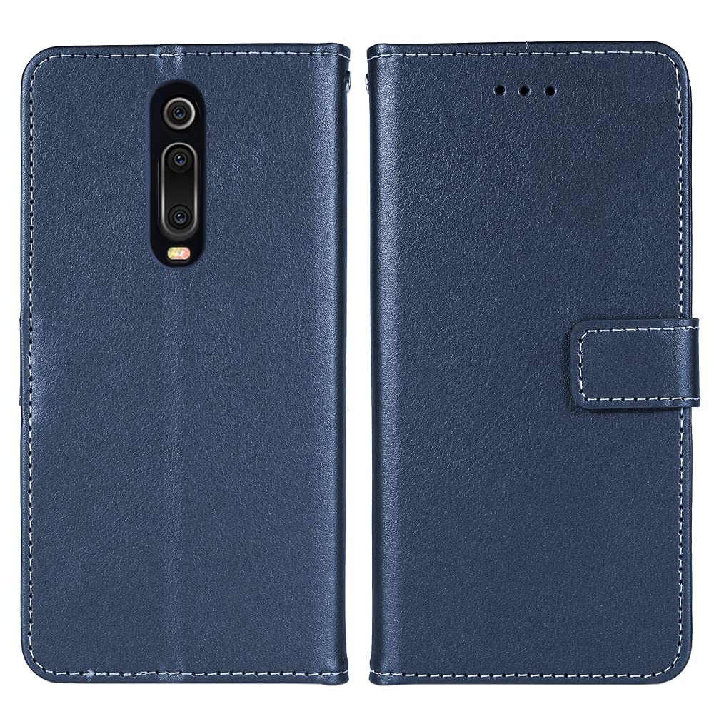 Premium Leather Wallet Case for Xiaomi Mi 9T/Mi 9T Pro/Redmi K20/K20 Pro - Flip Cover with Card Holder, Wrist Strap & Stand Function (Blue) - Perfect for Daily Use, Travel & Hands-Free Viewing