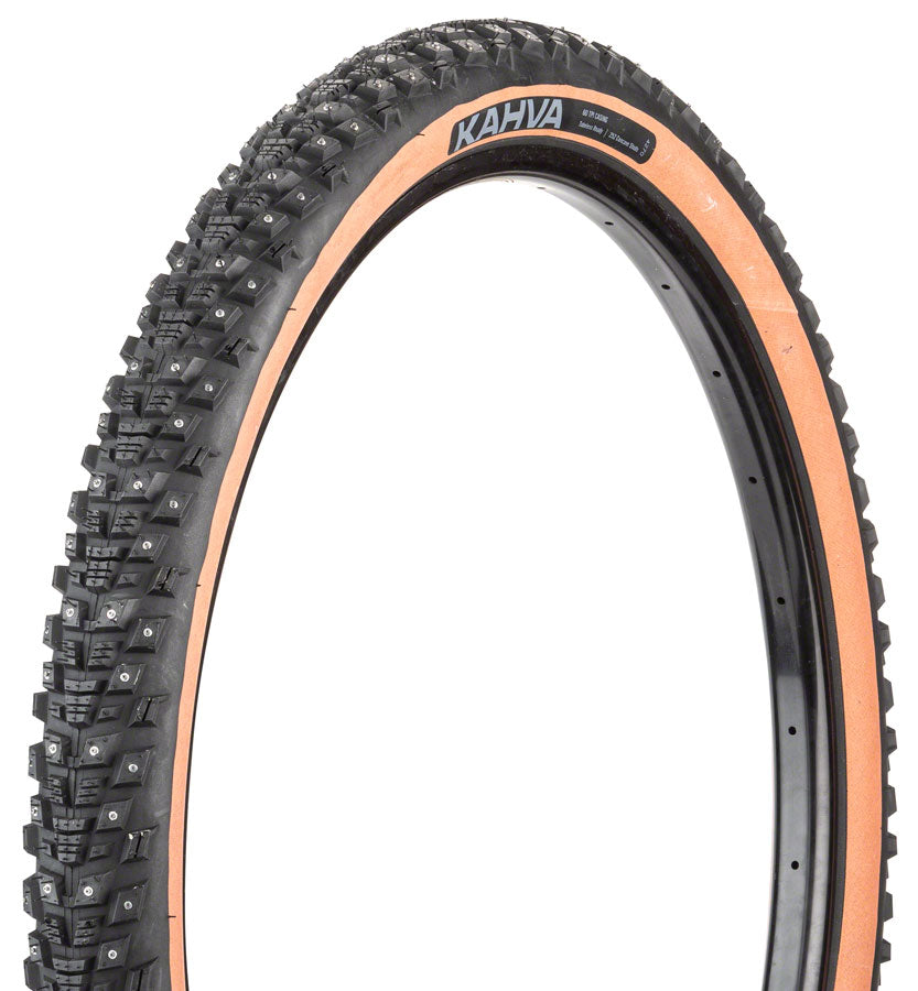 45NRTH Kahva Winter Bike Tire 29 x 2.25 Tubeless Folding Tan 60tpi with 252 Concave Carbide Studs - Premium Studded Snow Tire for Mountain Bikes, Fat Bikes & Cyclocross - Ideal for Icy Trails, Snowy Commutes & Winter Cycling Adventures