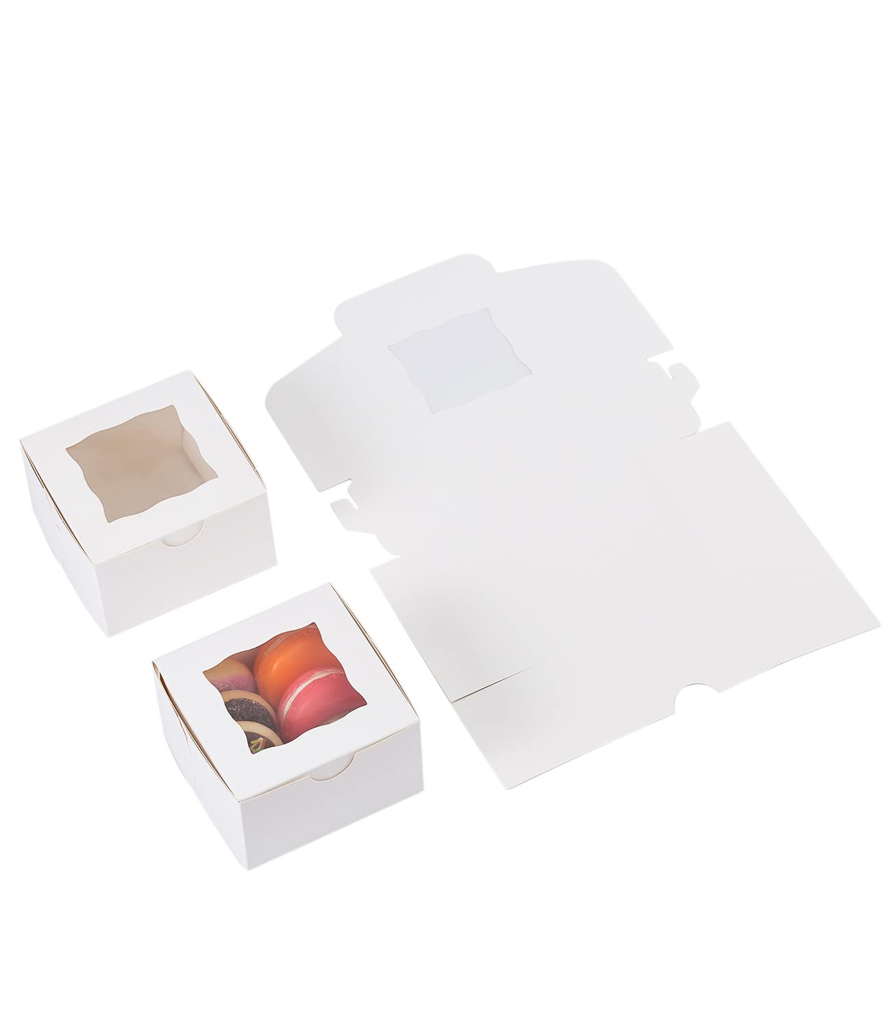 100-Pack 4x4x2.5 Inch White Bakery Boxes with Window - Small Pastry Boxes for Cupcakes, Donuts, Chocolate Strawberries & Desserts | Perfect for Home Baking, Party Favors & Gift Packaging