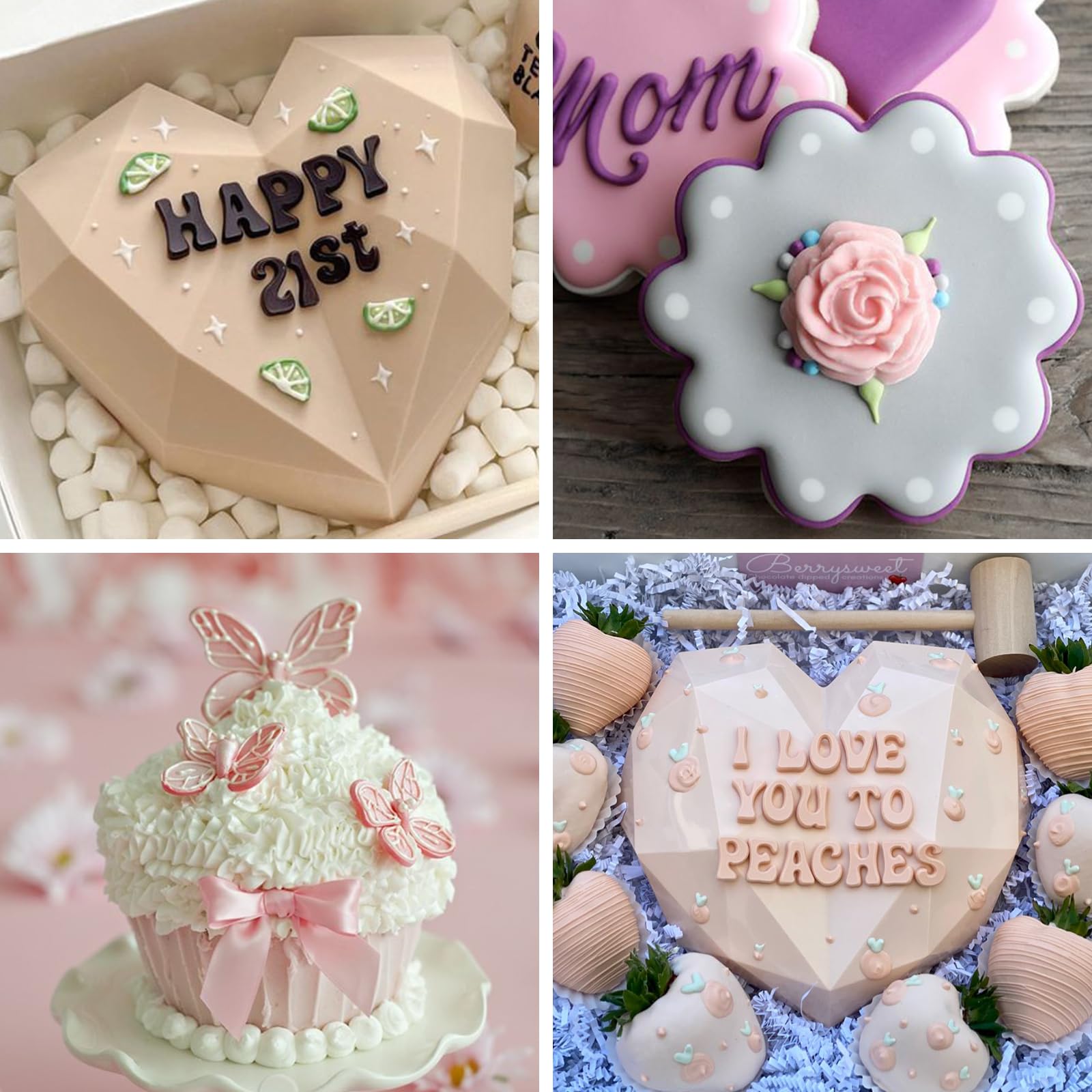 5-Piece Silicone Alphabet & Number Chocolate Molds Set - Uppercase, Lowercase Letters with Flower & Butterfly Designs for Cake Decorating, Candy Making, Fondant Crafts (Ideal for Birthday Parties, Wedding Cakes, DIY Desserts)