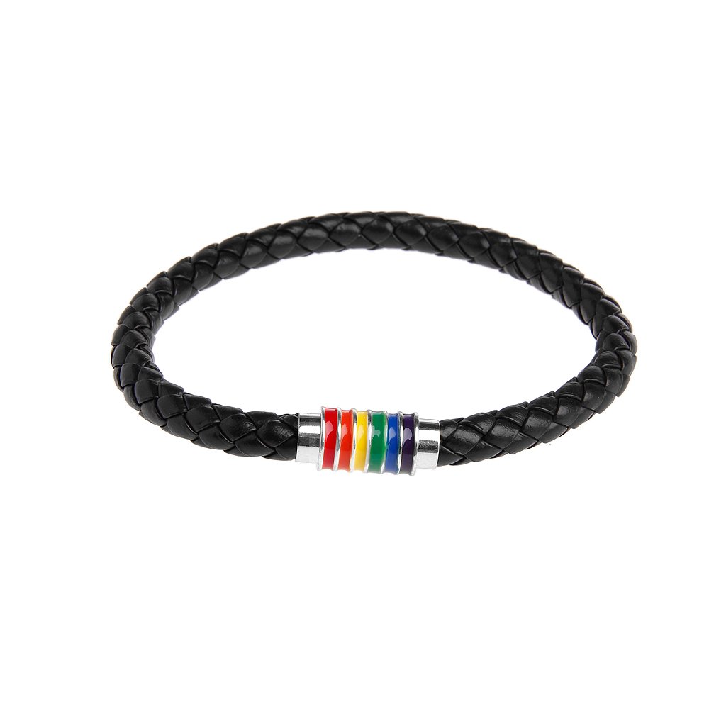 SOFEA Fashion Leather Braided Rainbow Bracelets for Couples - Titanium Magnetic LGBTQ+ Pride Jewelry for Men & Women - Perfect for Anniversaries, Valentine's Day & Pride Events
