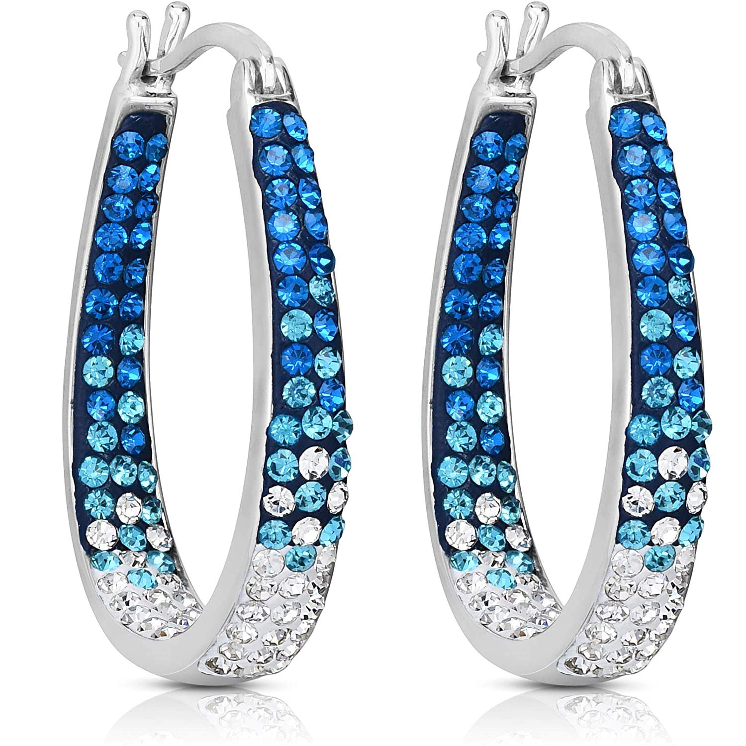 14K White Gold Plated Crystal Hoop Earrings for Women - Inside Out Design with Gift Box | Perfect for Parties, Weddings & Everyday Wear