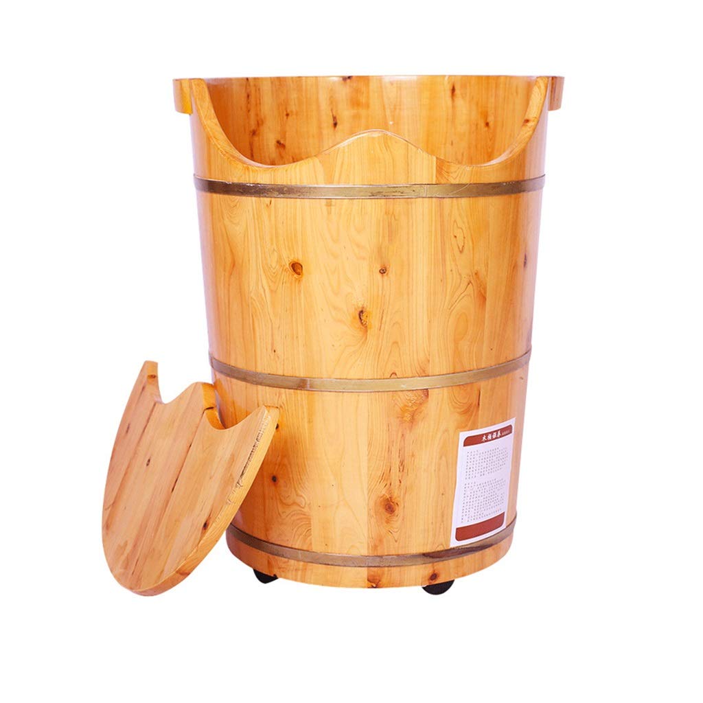 Premium Wooden Foot Soaking Tub - 50cm Heightened Foot Bath Barrel with Cover, Double Handle Solid Wood Design for Pedicure & Relaxation - Perfect for Home Spa, Bathroom & Hotel Use - Natural Wood Color Foot Spa Basin for Ultimate Comfort