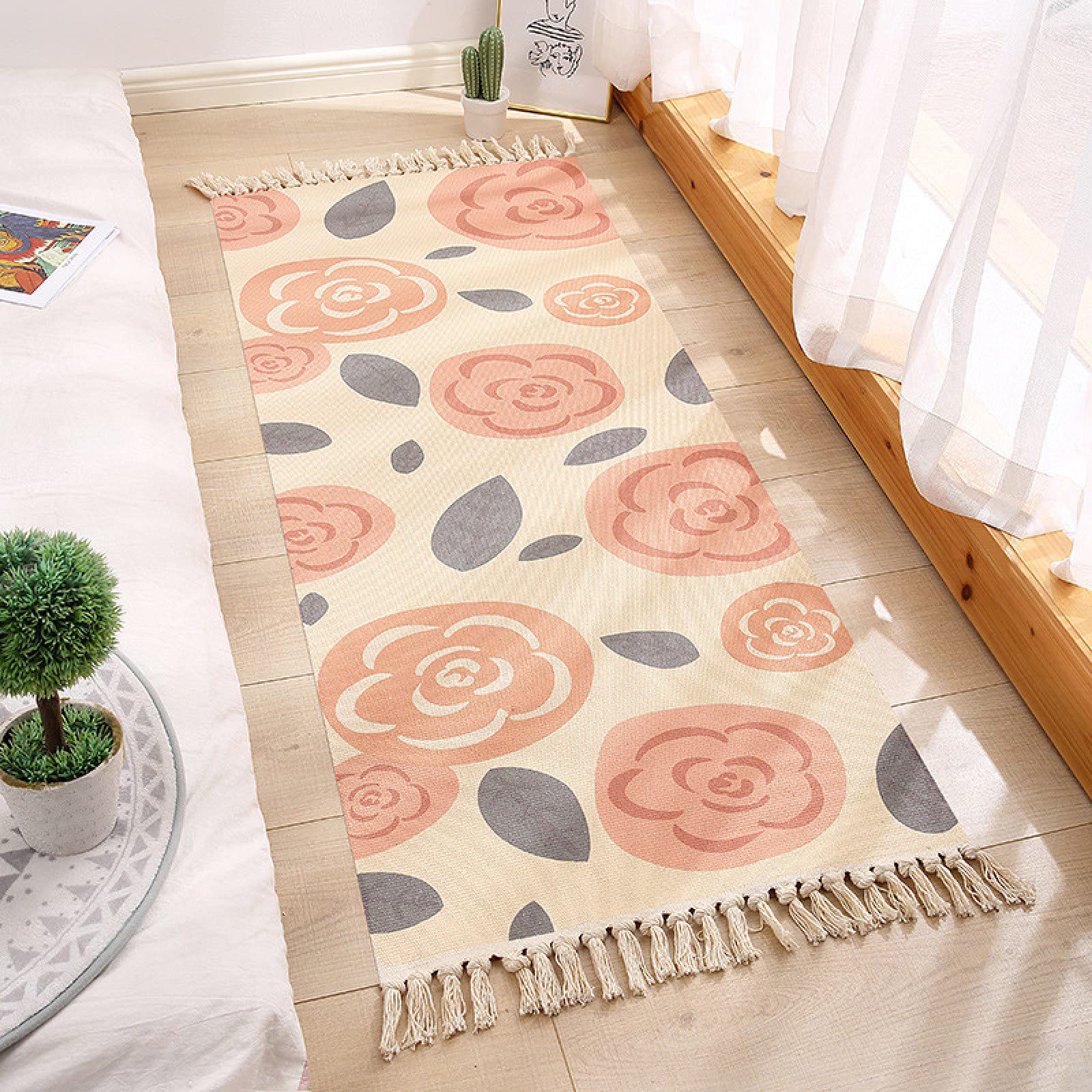 Bohemian Cotton Area Rug - Hand Woven Print with Tassels, Reversible Throw Rug for Bathroom, Bedroom, Living Room & Laundry Room - 24x35 Inch Soft Floor Mat - Perfect for Boho Home Decor, Cozy Living Spaces & Entryway