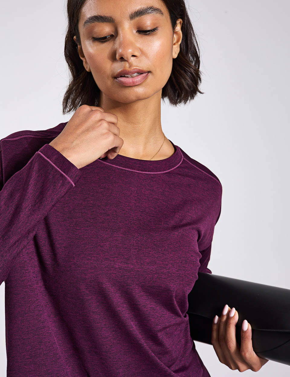 ReSet Women's Long Sleeve T-Shirt - Soft Plum Heather Cotton Blend Top for Casual Wear, Layering & Everyday Comfort