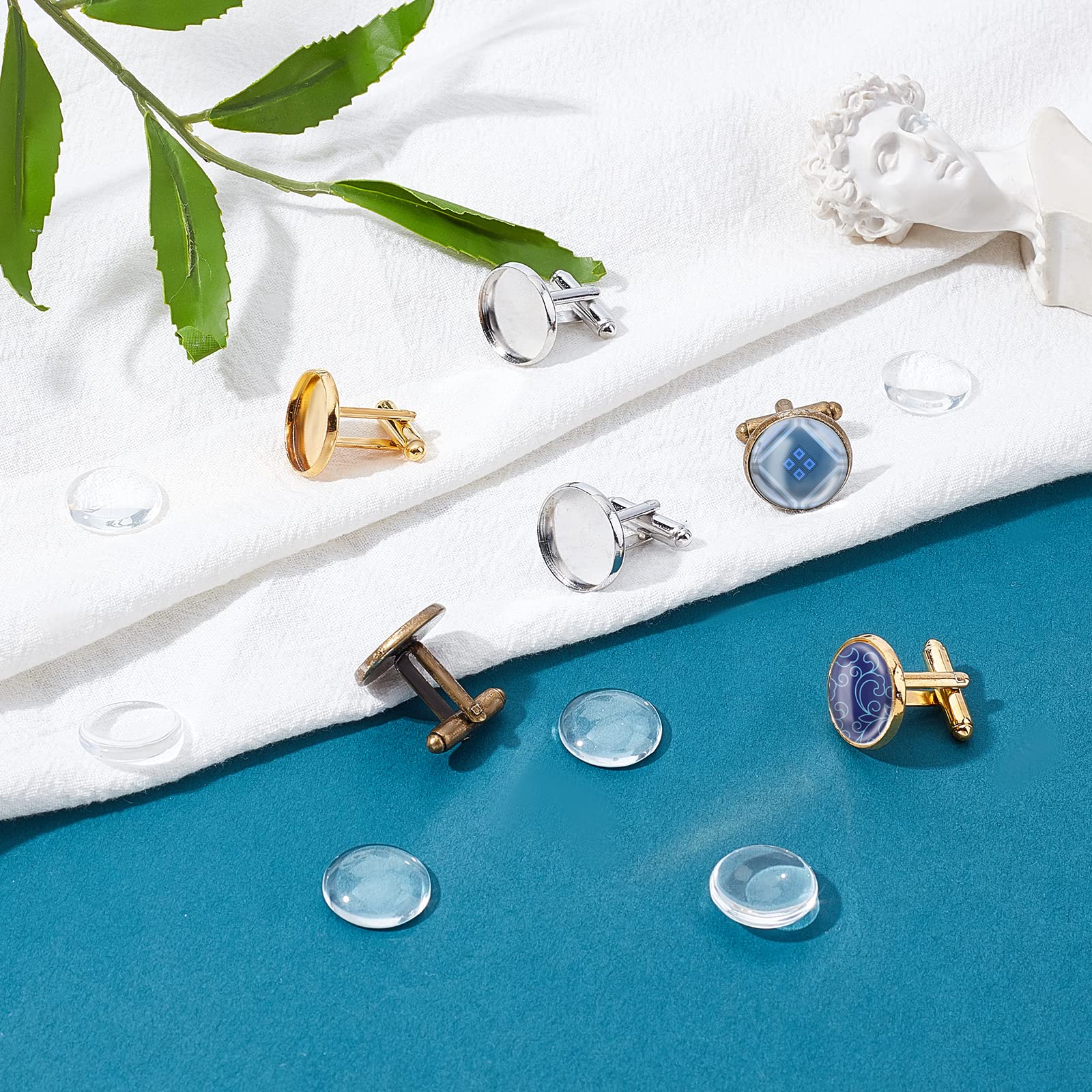 PH PandaHall 24 Sets 3-Color Brass Cufflink Settings with Dome Glass Covers - 16mm Bezel Blanks for DIY Jewelry Making, Wedding Gifts & Picture Cuff Buttons | Perfect for Crafting, DIY Projects & Men's Fashion Accessories