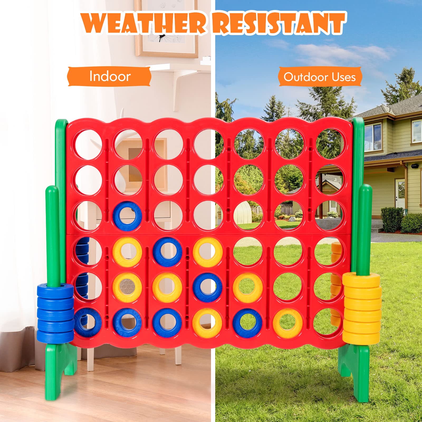 HONEY JOY Jumbo 4-to-Score Giant Connect 4 Game Set - 42 Oversized Rings with Quick-Release Slider | 3.5FT Tall Outdoor Yard Game for Family, Kids & Adults | Perfect for Backyard Parties, Picnics & Summer Gatherings