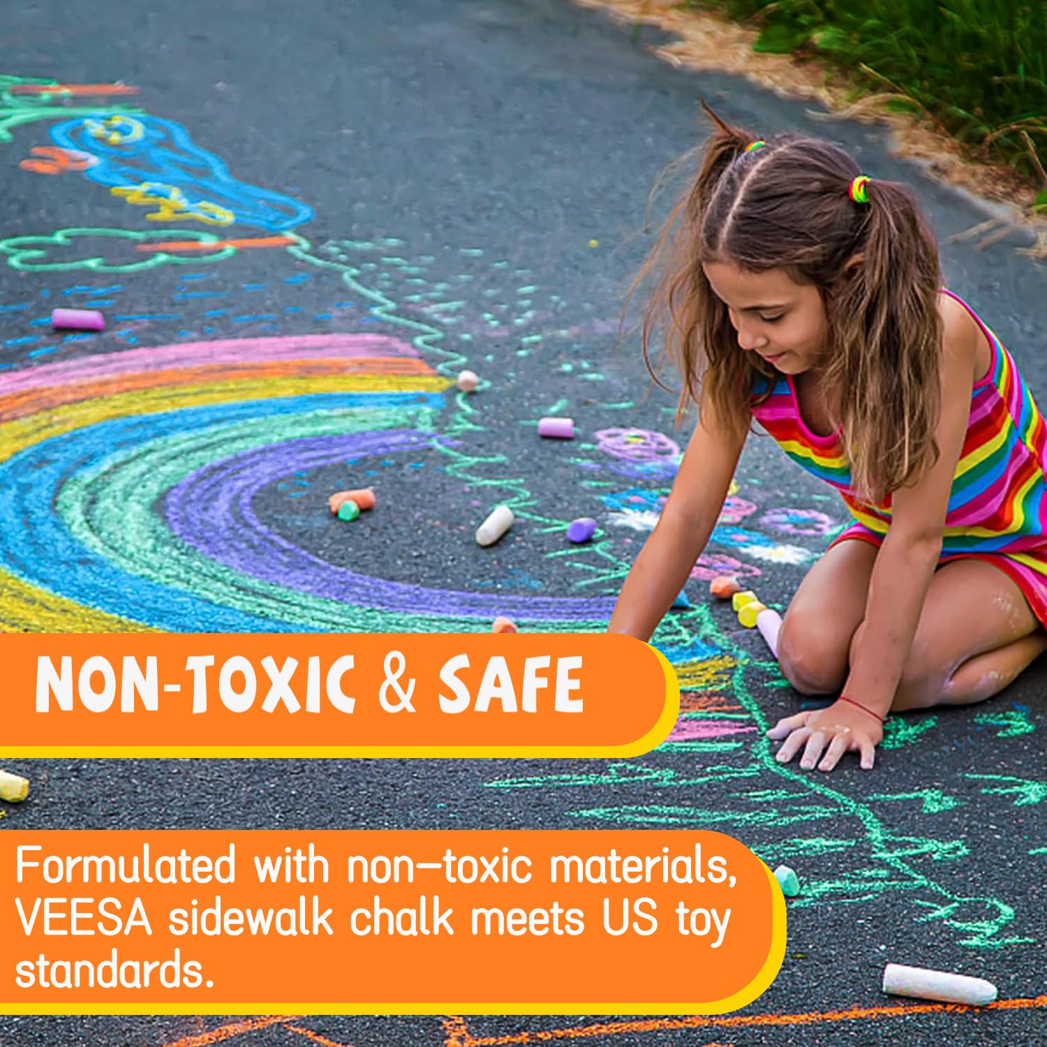 VEESA Jumbo Sidewalk Chalk Set - 52 Pieces in 10 Vibrant Colors (4” x 1”) | Washable Non-Toxic Driveway Chalk for Kids & Adults | Perfect for Chalkboards, Blackboards, Outdoor Playgrounds & Creative Sidewalk Art