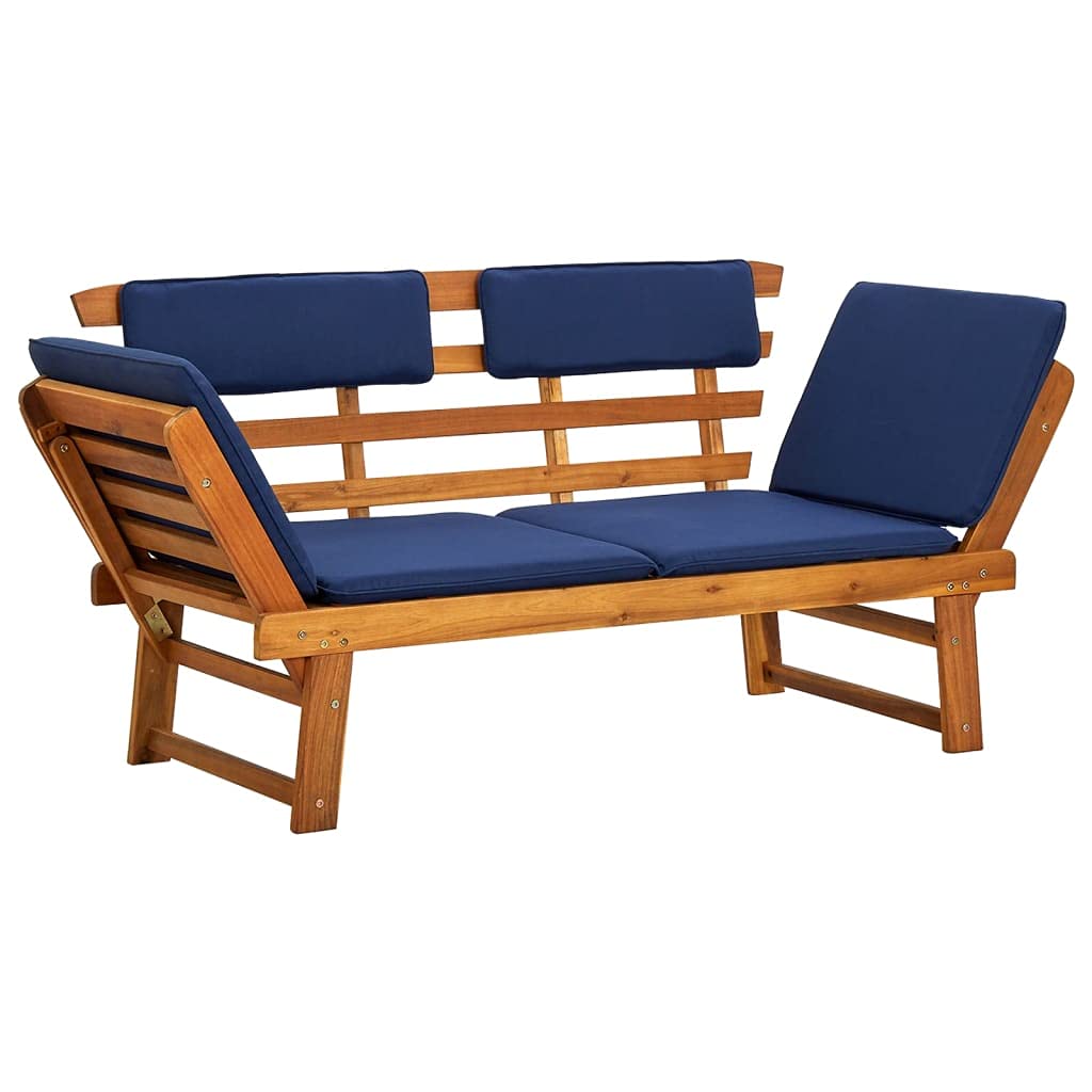 YUUIKLLE 2-in-1 Garden Bench with Cushions - Solid Acacia Wood Outdoor Chaise Lounge & Recliner Chair (75