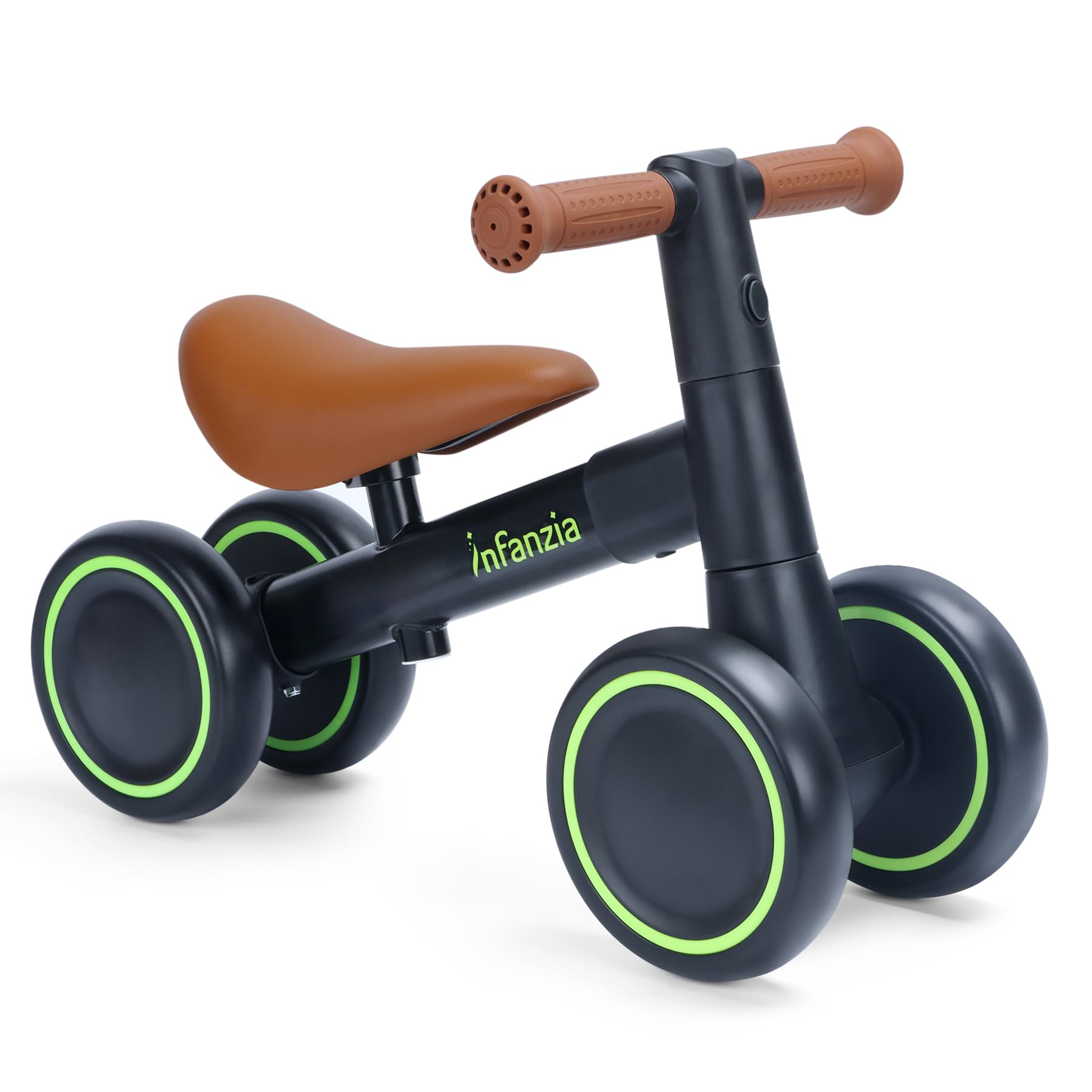 INFANZIA Adjustable Baby Balance Bike for 12-36 Months - No Pedal 4-Wheel Toddler Bike for Boys & Girls - First Birthday Gift & Learning Toy for 1-3 Year Olds - Perfect for Indoor Play & Outdoor Riding