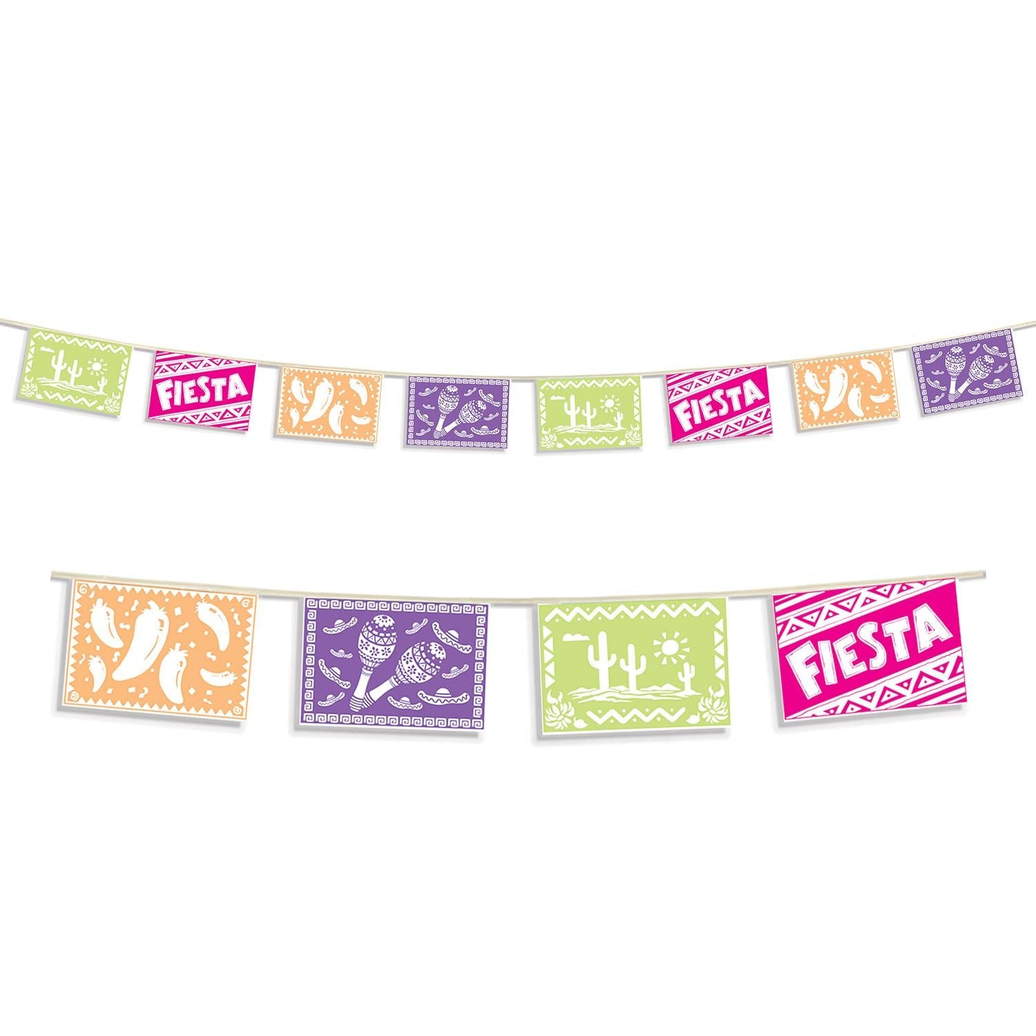 12 Pack Beistle Fiesta Picado Style Pennant Banner - Colorful Mexican Party Decorations for Cinco de Mayo, Birthday & Fiesta Celebrations