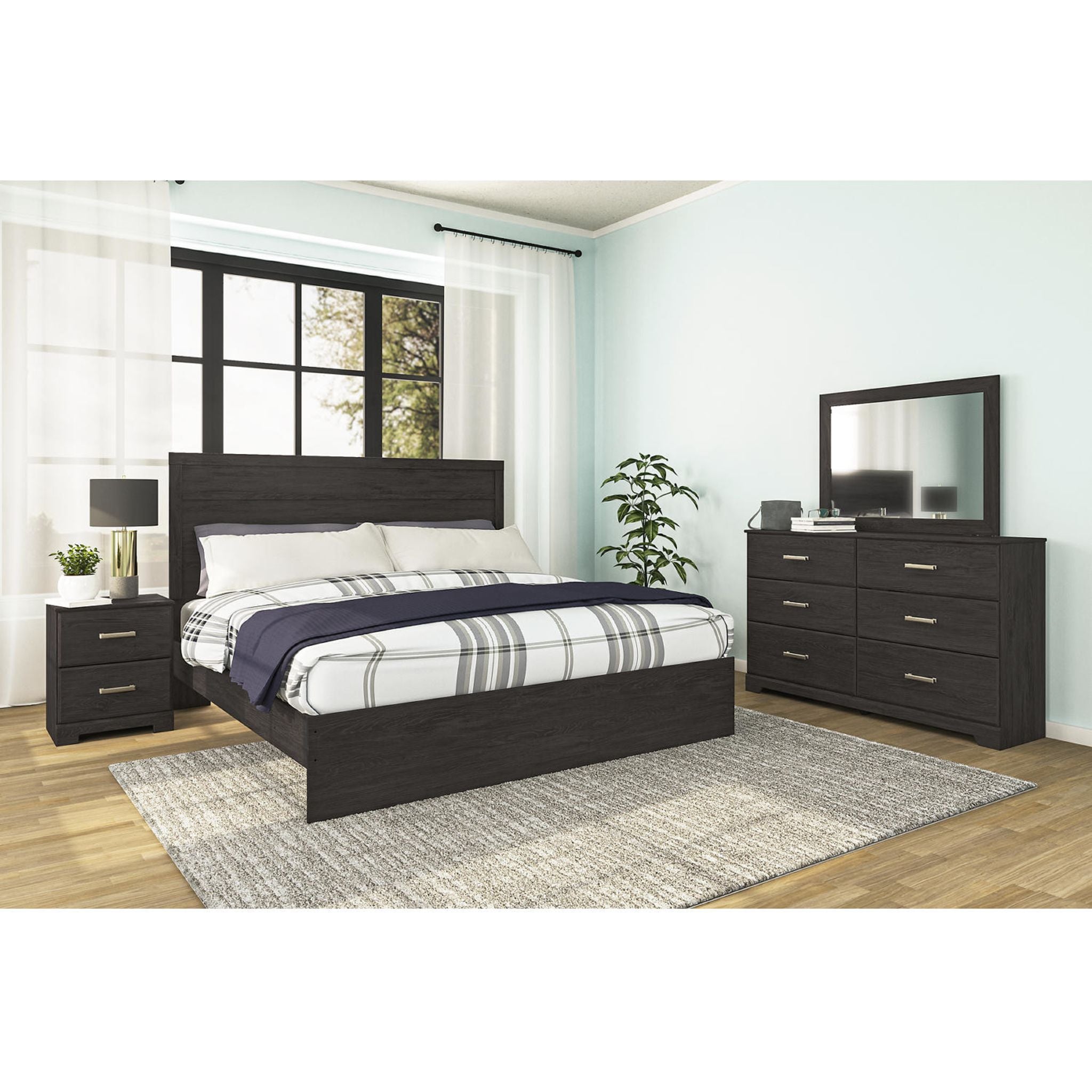 Belachime Queen Size Panel Bed Frame - Modern Wooden Platform Bed with Upholstered Headboard for Bedroom, Home Decor, and Guest Room