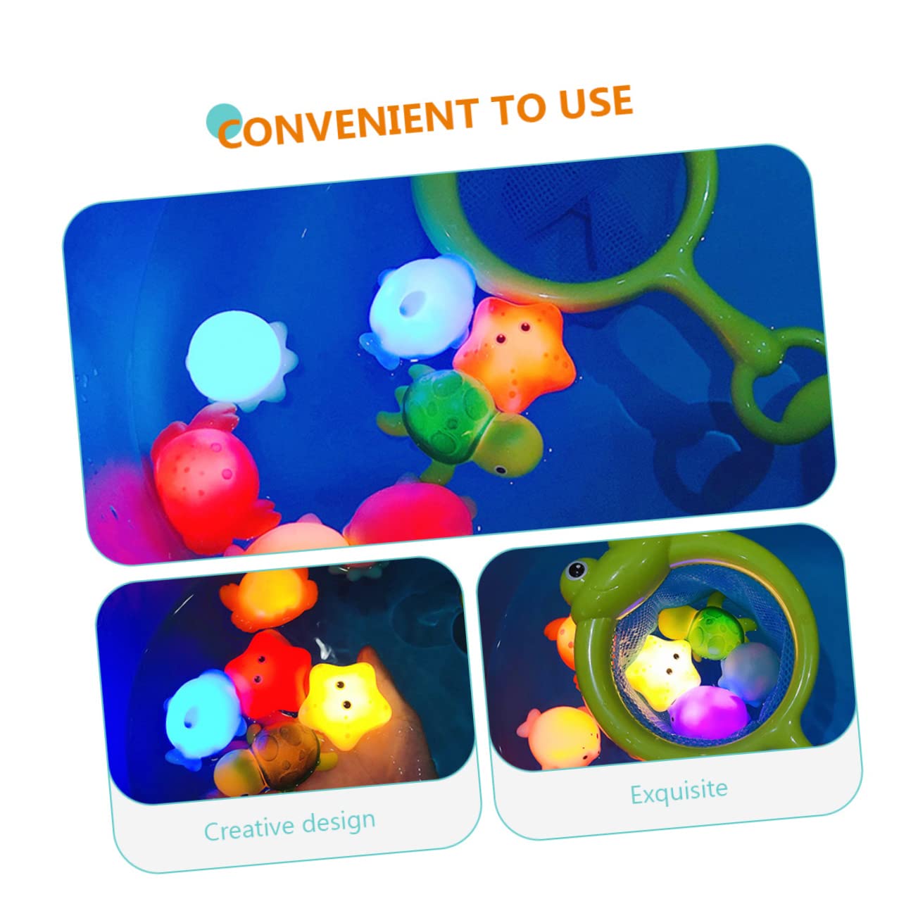 iFundom 3 Sets Glow in The Dark Fishing Net Bath Toys - Fun Aquatic Animal Figures for Kids Bathtime Play, Pool Party & Sensory Learning Activities