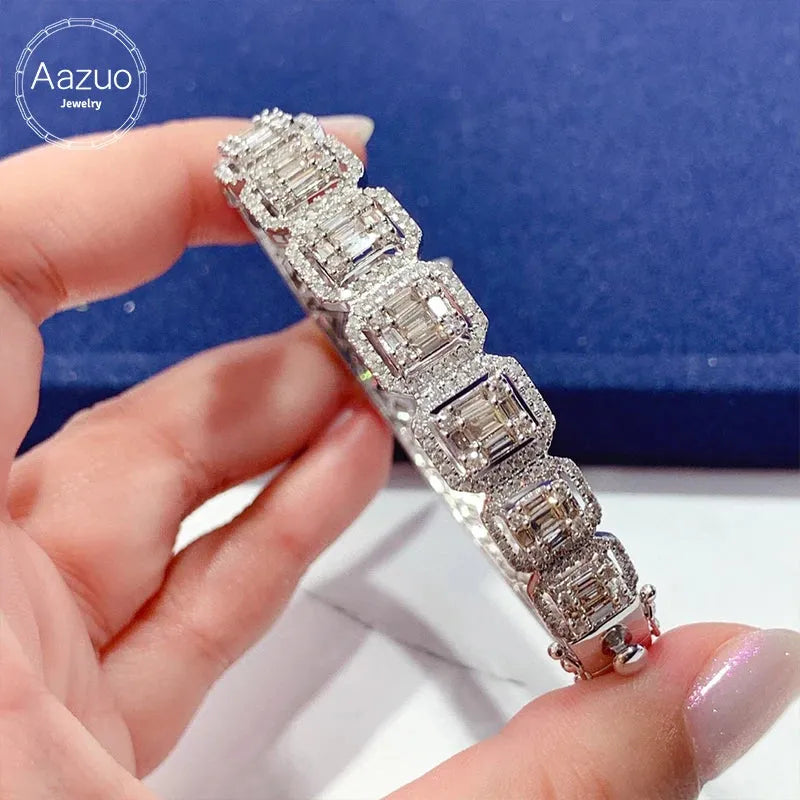 Luxury 18K Gold Real Diamond Bangle for Women - 3.0ct Square Wedding Engagement Party Jewelry | Elegant Gift for Anniversary, Valentine's Day & Special Occasions