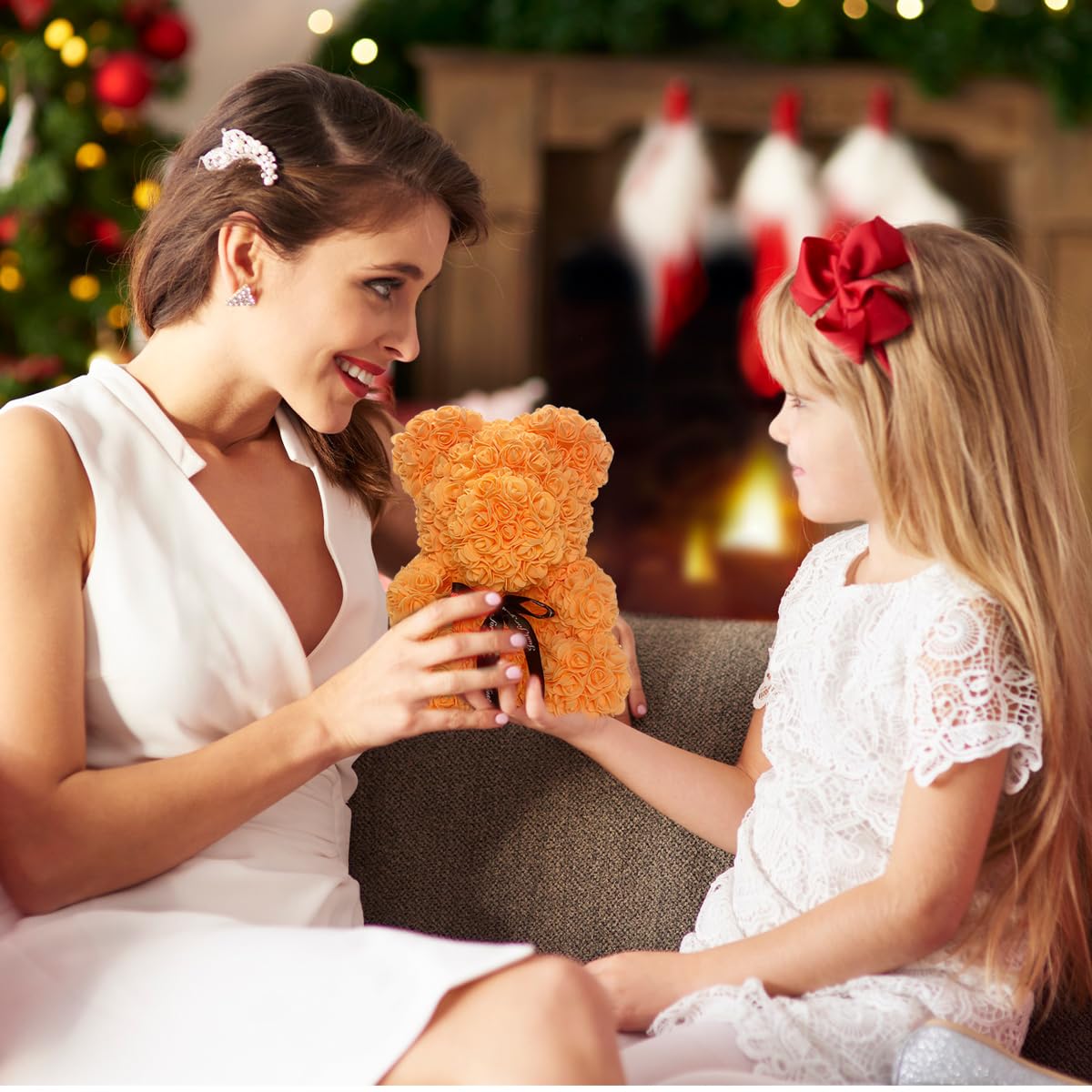 Rose Teddy Bear Gift - Romantic Rose Flower Bear for Wife, Girlfriend, Wedding, Valentine's Day, Anniversary, Birthday, Mother's Day - Perfect for Proposals, Surprise Gifts & Special Occasions (Orange)