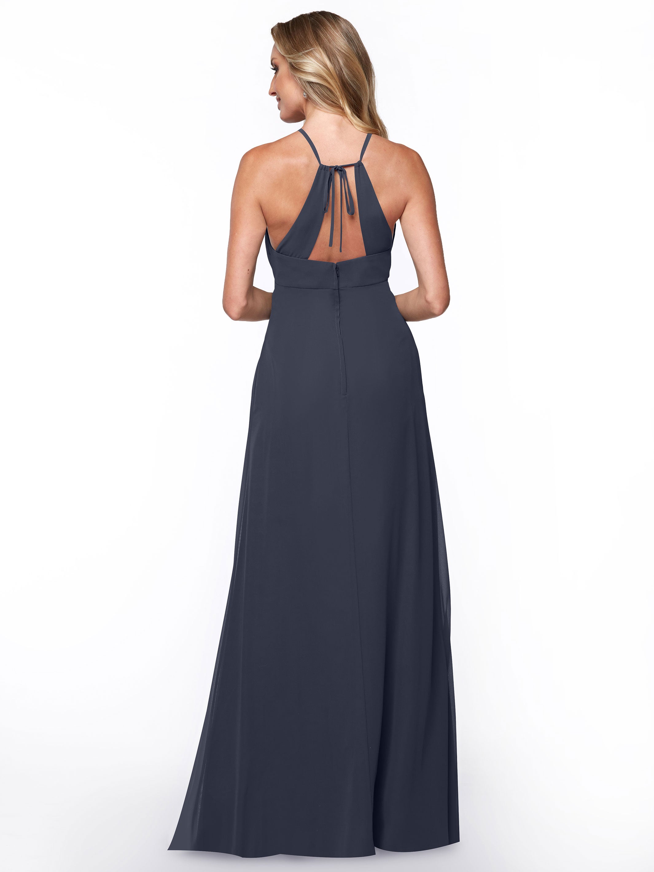 Elegant A-Line Chiffon Bridesmaid Dress with Keyhole Halter Neckline - Perfect for Weddings, Formal Events & Special Occasions