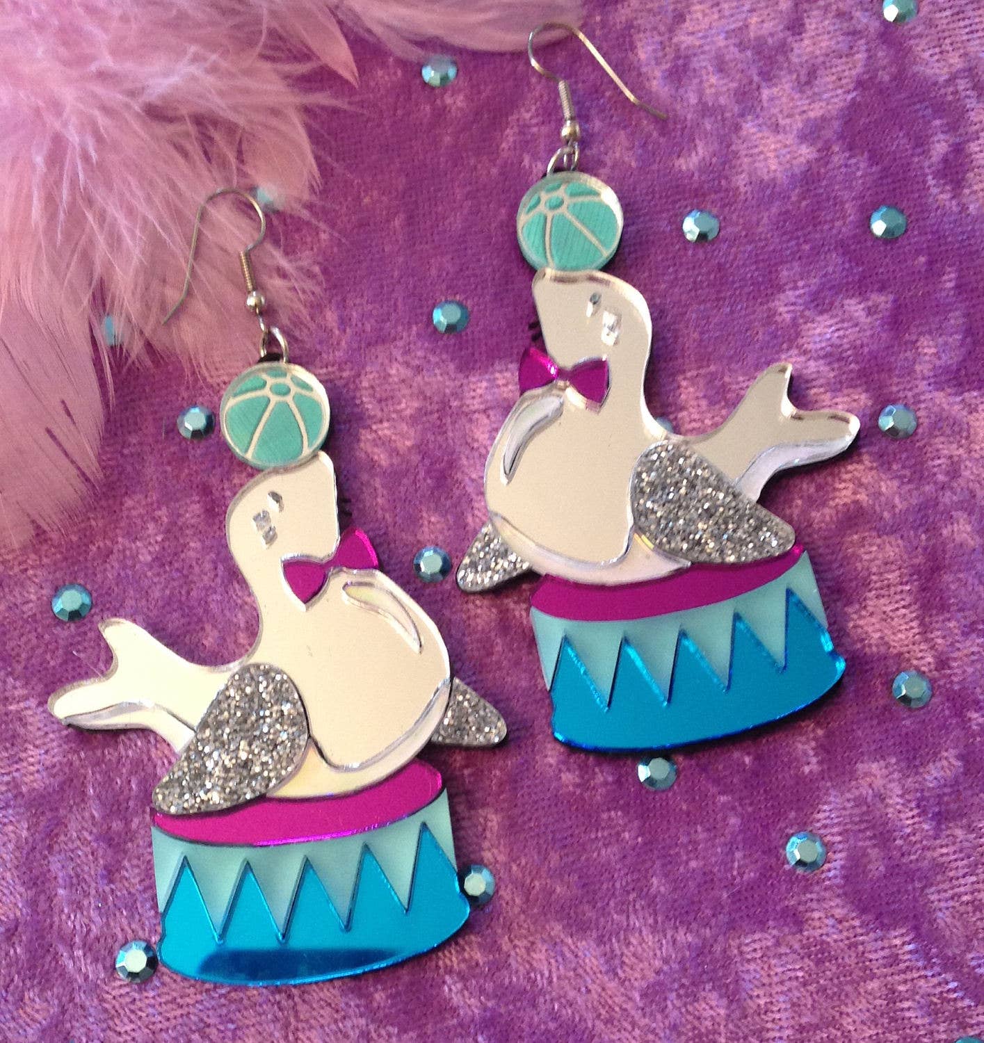 Stylish Circus Seal with Ball Earrings - Fun Animal Jewelry for Women - Perfect for Parties, Costumes & Unique Gifts