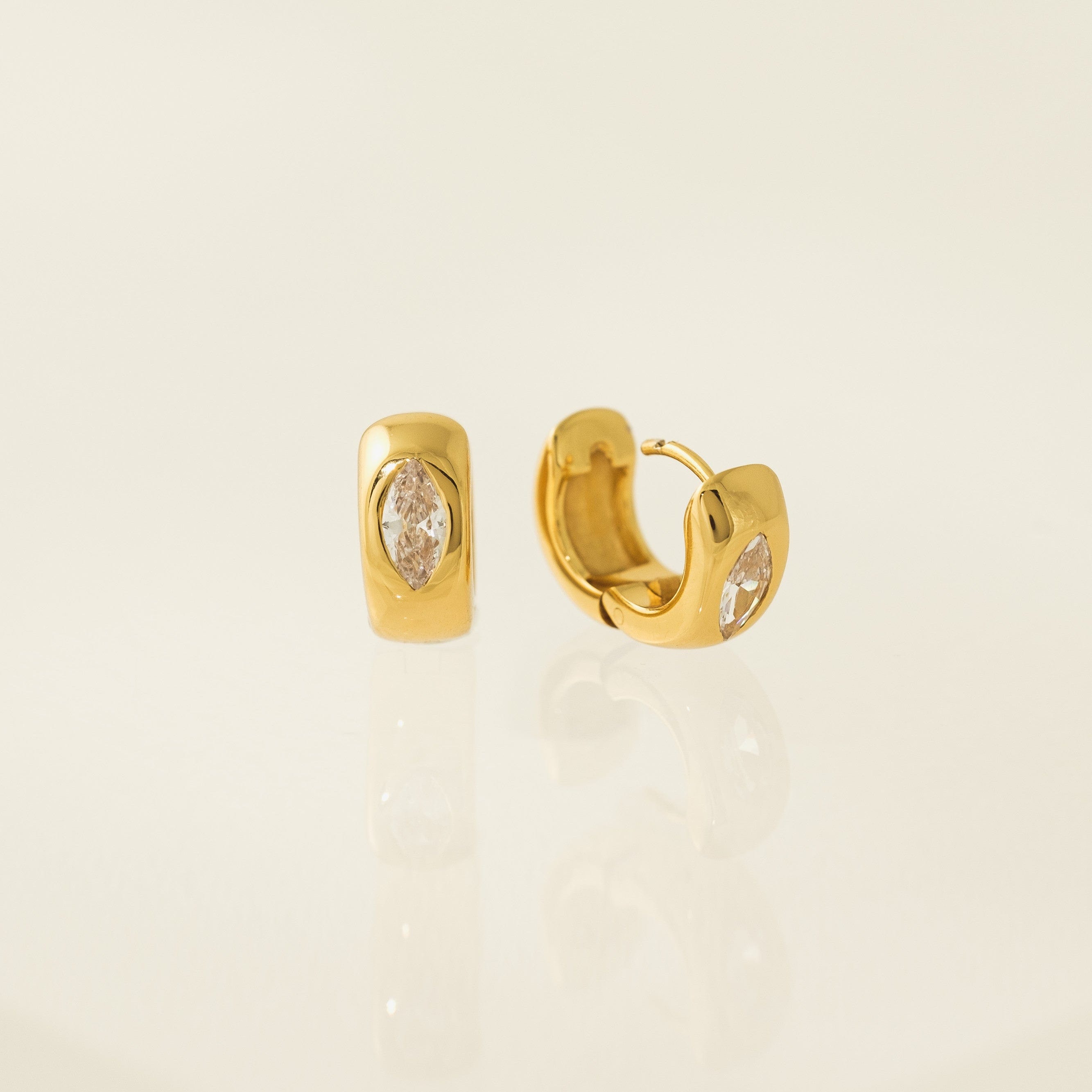 Marquise Chunky Huggie Hoop Earrings for Women - 14K Gold Plated Dangle Hoops - Perfect for Everyday Wear, Parties & Special Occasions