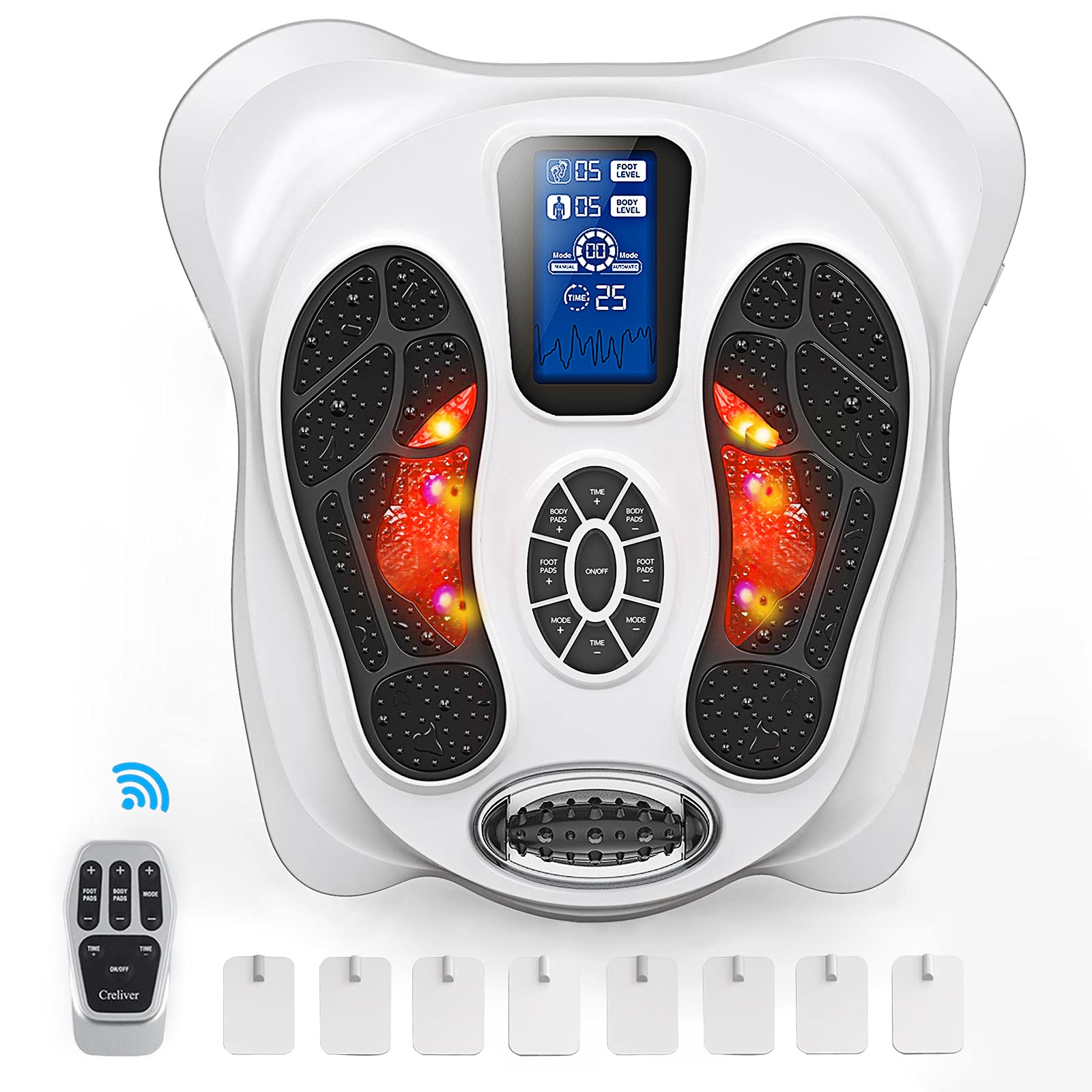 CRELIVER Foot Circulation Plus EMS & TENS Foot Massager - Electric Muscle Stimulator for Improved Blood Flow & Pain Relief - FSA/HSA Eligible - Perfect for Neuropathy, Swollen Feet & Post-Workout Recovery