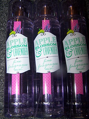 3-Pack Bath & Body Works Apple Blossom Lavender Fine Fragrance Mist 8 oz Full Size Body Sprays - Fresh Floral Scent for Women, Daily Use & Gift Giving