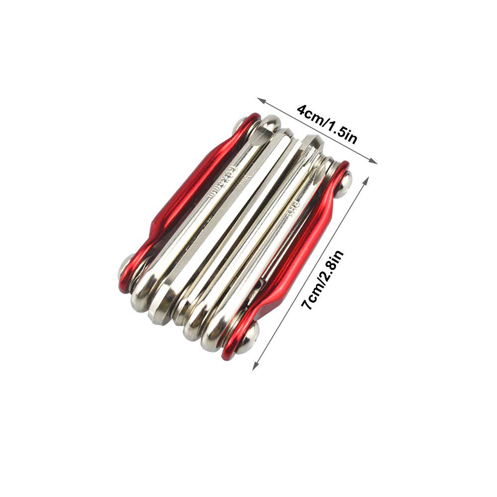 QitinDasen 11-in-1 Bike Repair Tool Kit - Multifunctional Portable Foldable Bicycle Maintenance Tool for Road & Mountain Bikes (Red) - Perfect for Home Repairs, Cycling Trips & Emergency Fixes