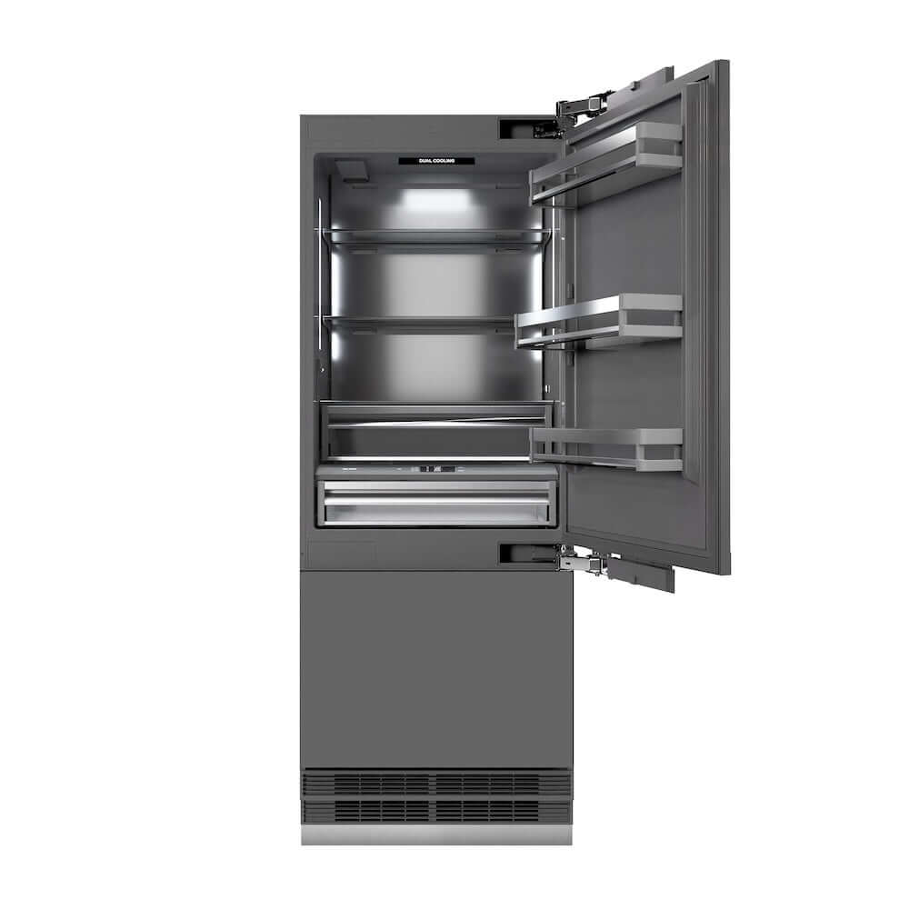 ZLINE Autograph Edition 30 Inch Built-In Bottom Freezer Refrigerator - 16.1 cu ft Panel Ready with Ice Maker & Water Dispenser - Graphite Gray Interior & Matte Black Accents (GRBIVZ 30 MB) - Perfect for Modern Kitchens & Open Concept Homes