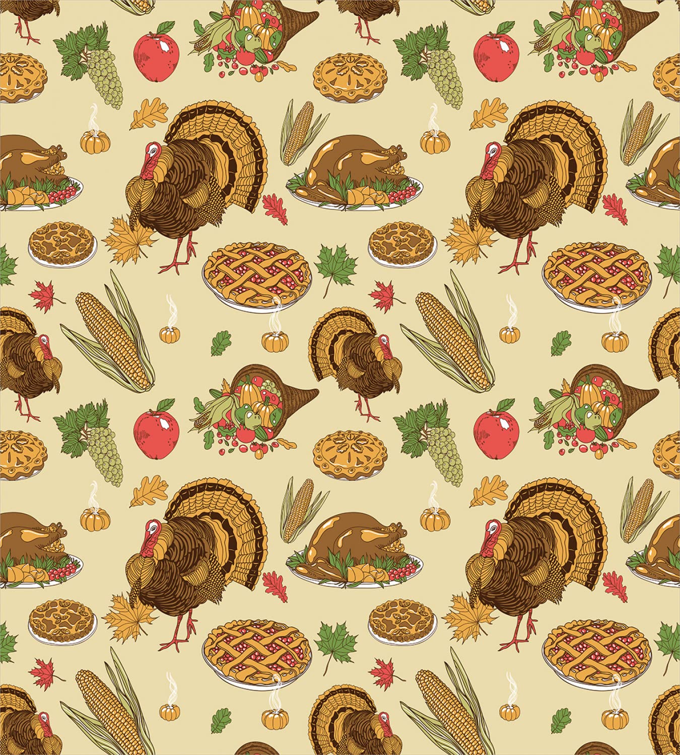 Lunarable Thanksgiving Duvet Cover Set - Classic Harvest Feast Design, 2-Piece King Size Bedding with 4 Pillowcases (Orange/Brown/Green) - Perfect for Holiday Decor & Cozy Family Gatherings