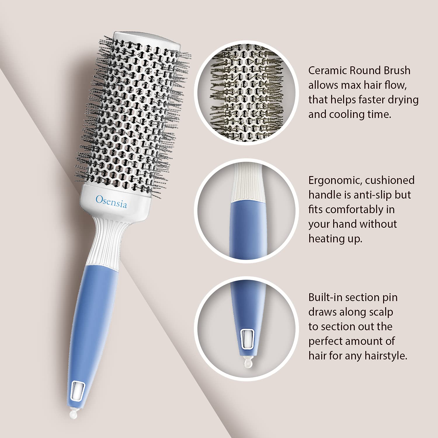 Professional Hair Brush Set for Blow Drying & Detangling - 1.7 Inch Round Brush & Paddle Brush with Nylon & Boar Bristles - Perfect for Thick Hair Styling at Home or Salon Use