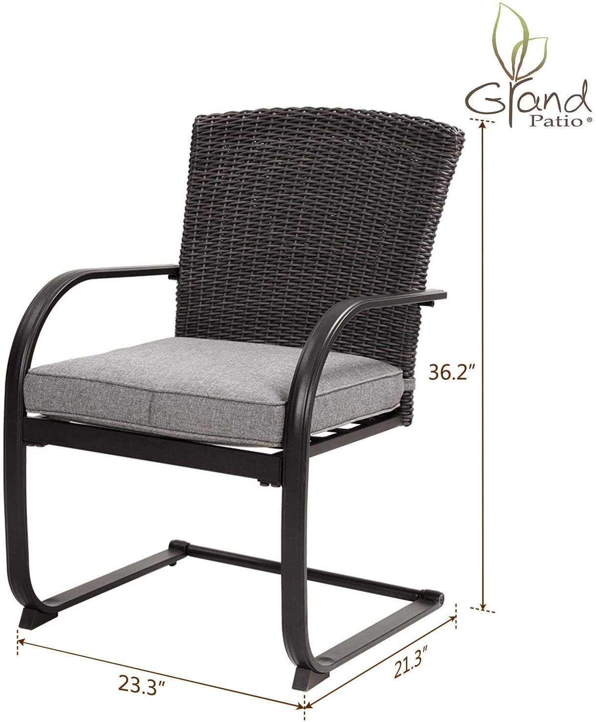 2-Piece Outdoor Wicker Dining Chairs Set with Cushions - Patio Furniture for Garden, Poolside, Backyard & Lawn - Spring Grey Wicker Chairs for Relaxing & Entertaining Outdoors