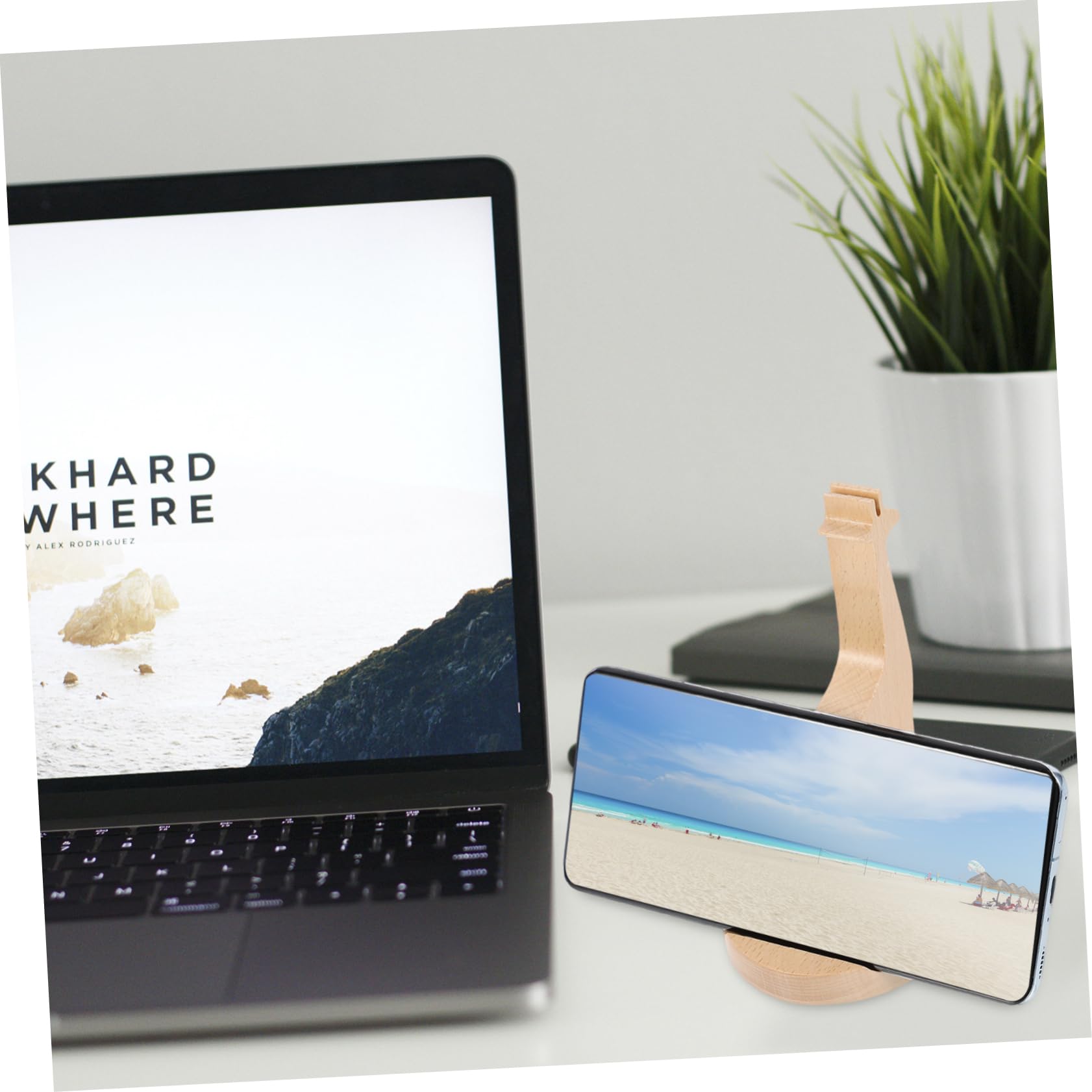 Xiaolu Wooden Phone Stand Holder - Adjustable Desktop Phone Bracket for iPhone, Samsung, Tablets - Perfect for Home Office, Bedside, Kitchen Counter & Video Calls