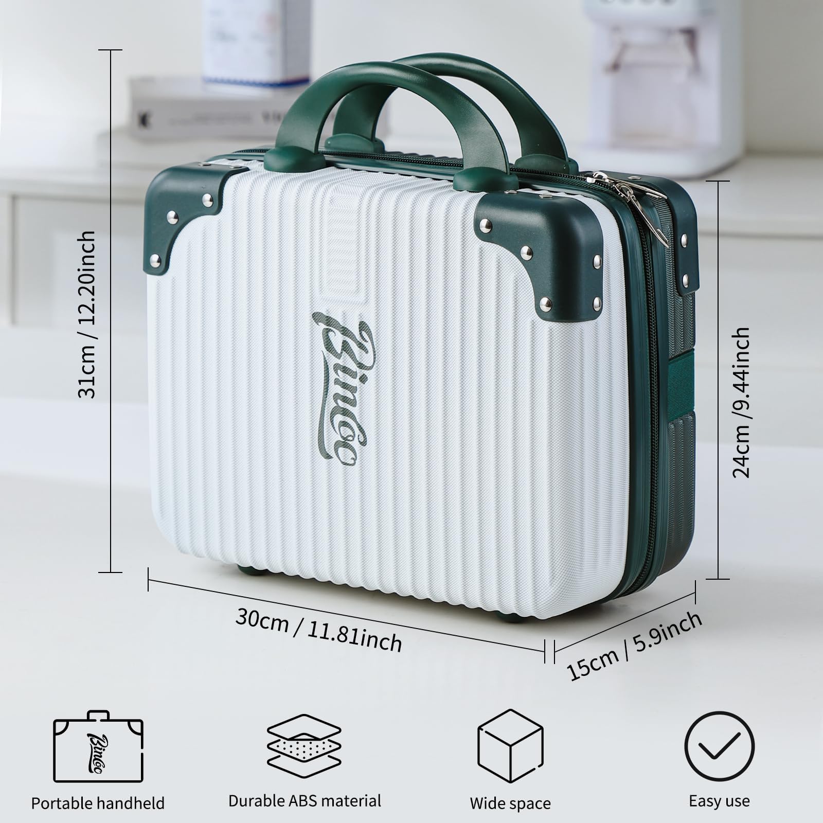 Bincoo Waterproof Espresso Machine Travel Case - Portable Coffee Maker Storage Box with Comfortable Handle for Barista, Travel, Office & Camping (White & Green) | Perfect for Home Use, Coffee Shops & Outdoor Adventures