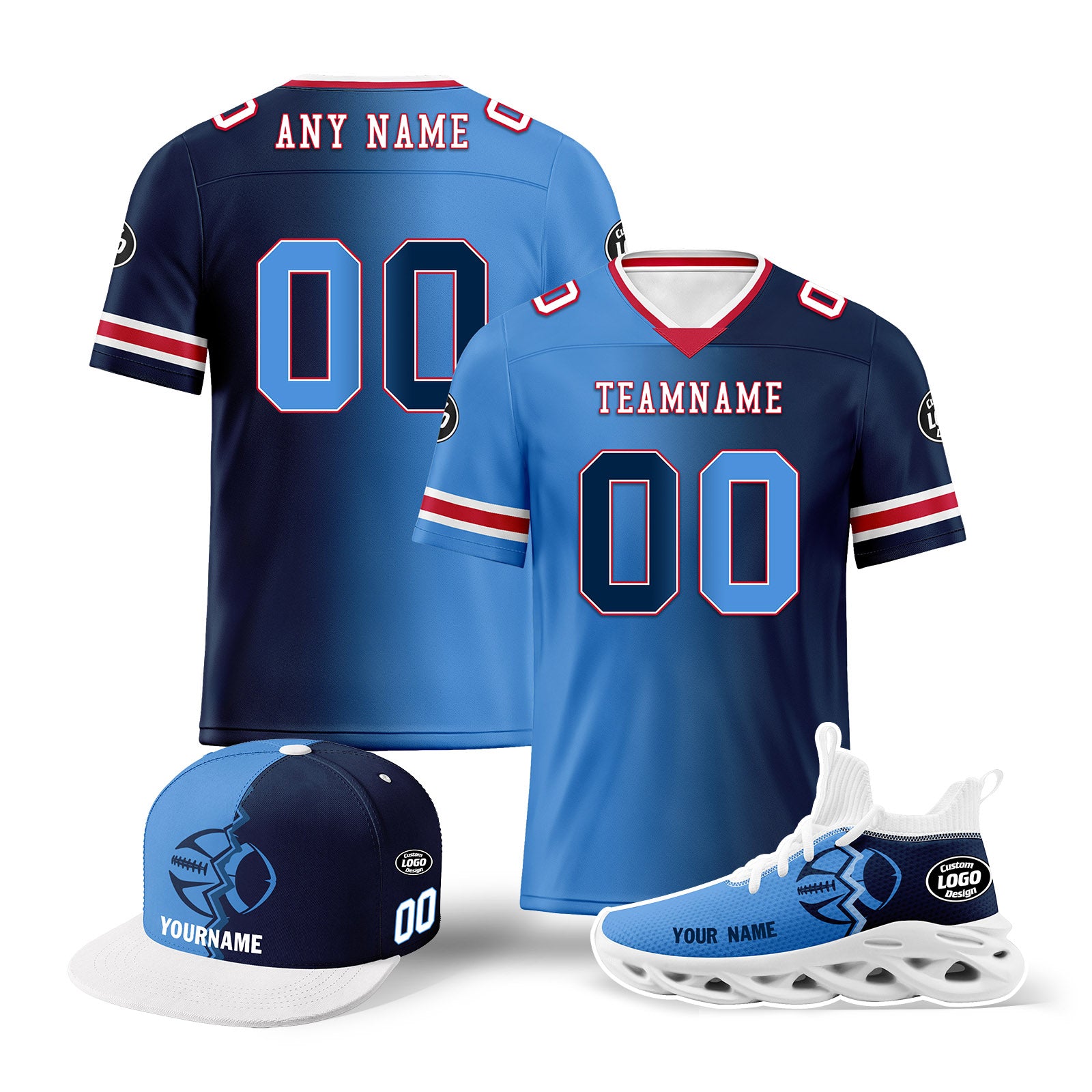 Custom Tennessee Football Jersey & MaxSoul Shoes Combo - Deep Blue & Light Blue Personalized Sports Outfit for Fans | Game Day, Tailgating & Fan Gear Collection
