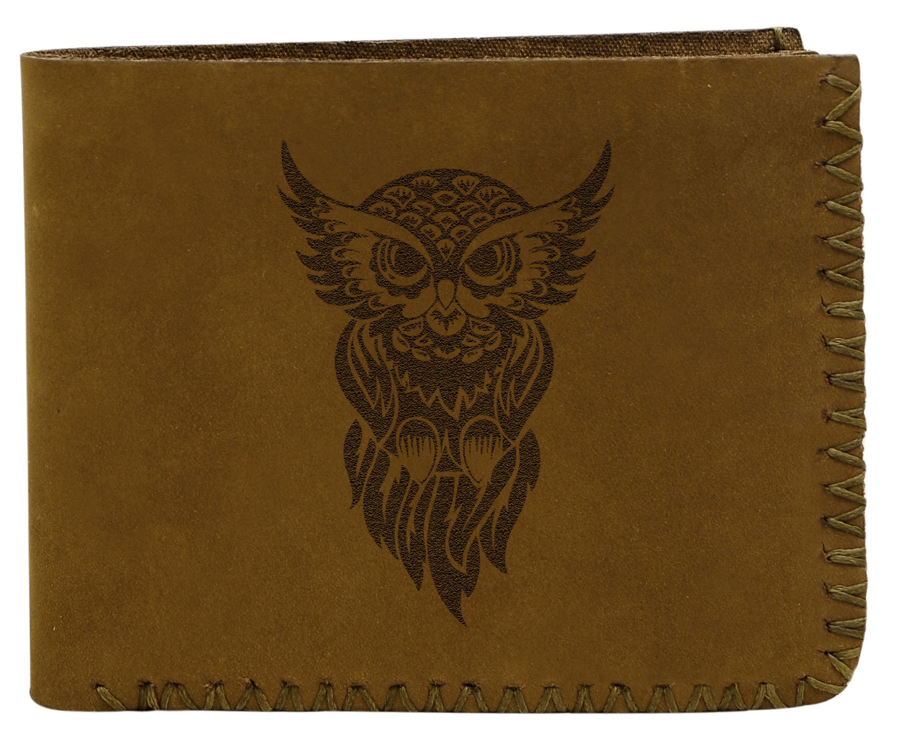 Handmade Genuine Pull-Up Leather Wallet for Men with Owl Abstract Design - Perfect for Everyday Use, Travel & Gift Giving