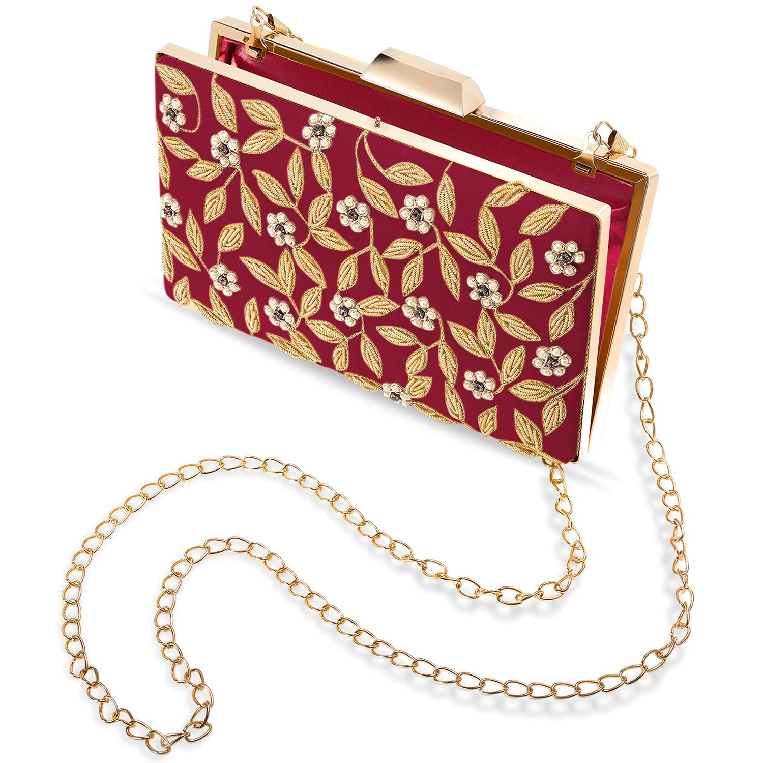 Indian Clutch Purse for Women - Handmade Bridal Evening Bag for Wedding & Party