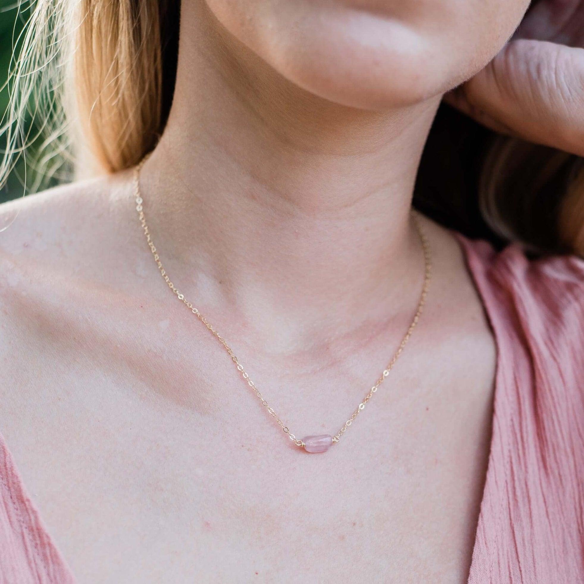 Raw Rose Quartz Crystal Nugget Necklace - Natural Healing Stone Jewelry for Women, Chakra Balancing, Spiritual Gift | Perfect for Meditation, Yoga & Everyday Wear